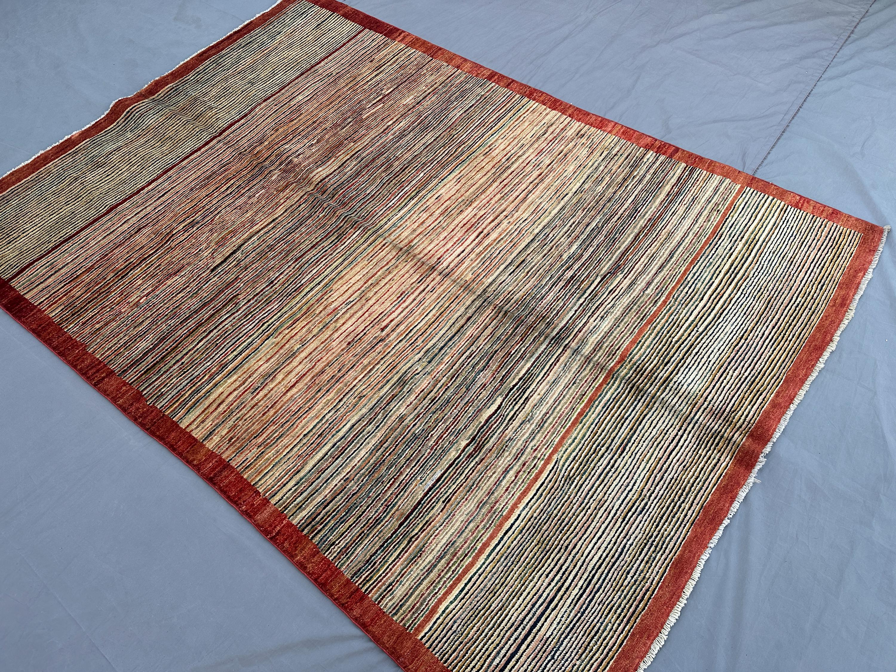 4'7x6'4 ft Afghan Hand-Knotted Rug | Modern Gabbeh Berber Wool Rug | Geometric Luxury Rug | Bedroom Rug | Livi