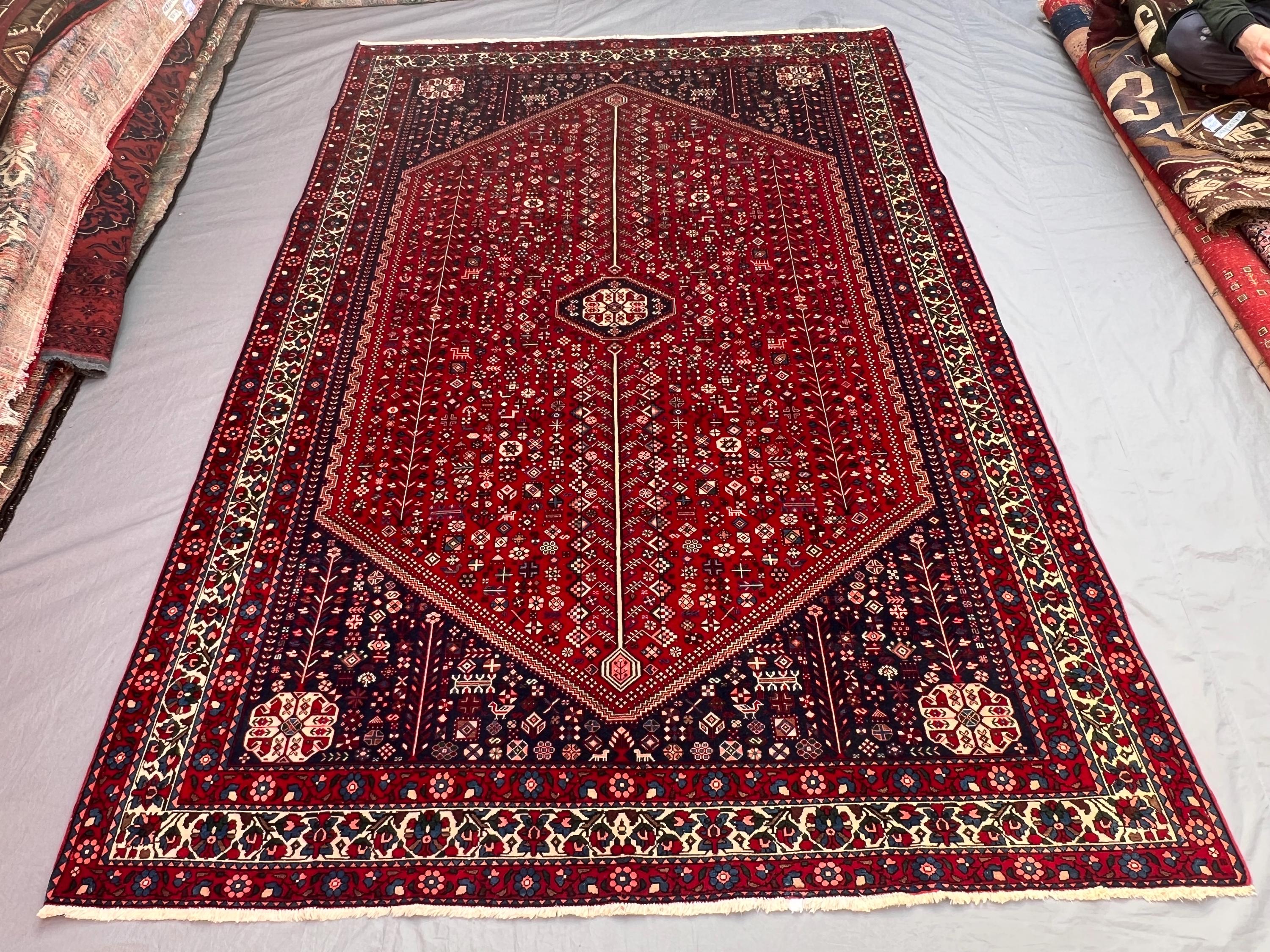 Red 6'6 x 9'9 ft Afghan Hand-Knotted Rug, Vintage Baluchi Design, Soft Pile, Tribal Geomatric Design Area Rug