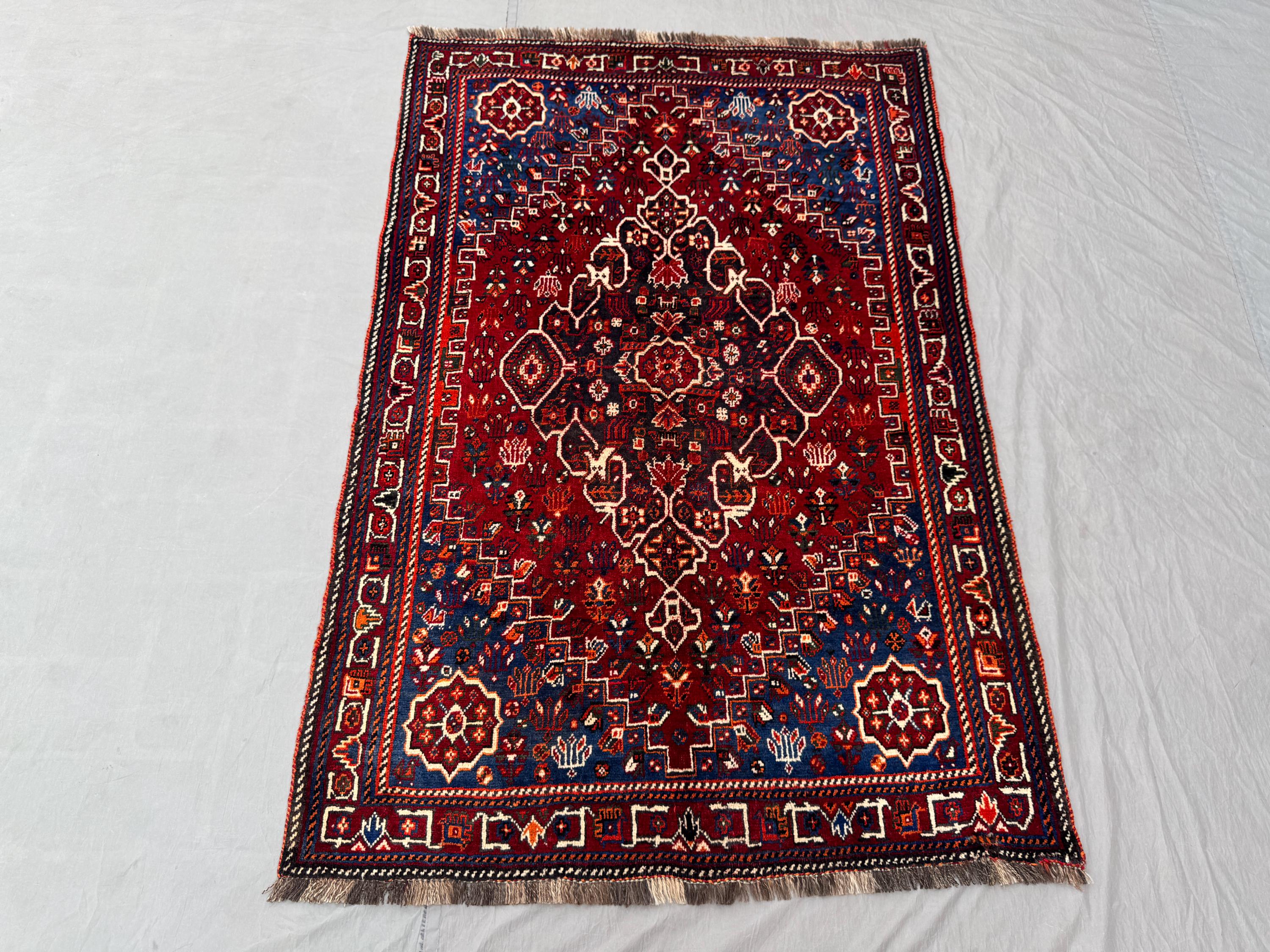 Vintage 4 x 6 ft Turkish hand knotted soft pile small area rug, one of a kind tribal caucasian design, luxury wool home decor