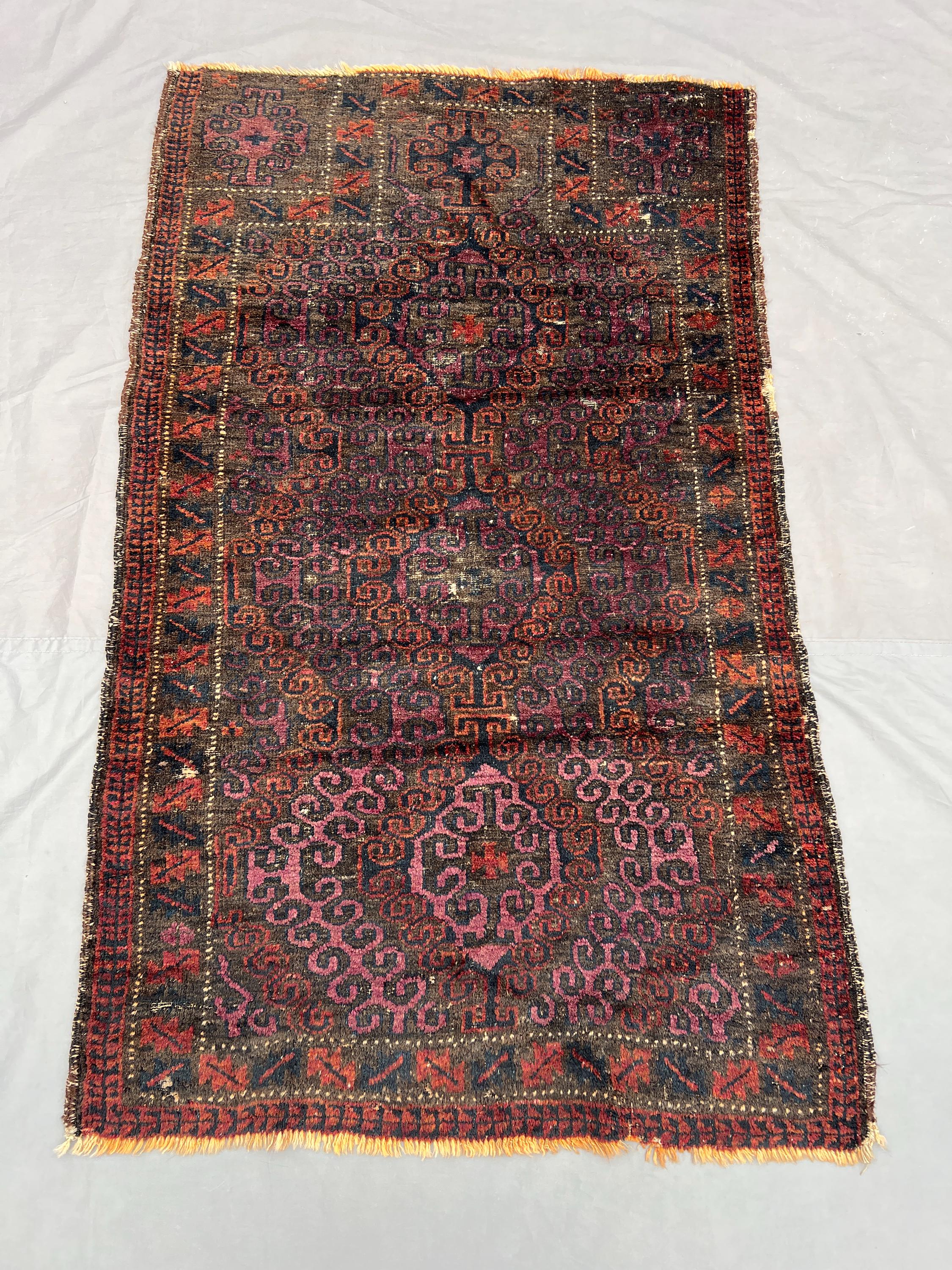 3x5 Antique Afghan Baluchi Rug | Tribal Hand Knotted Low Pile Rug | Rare Nomadic Wool Rug | Boho Accent Rug | Vintage Area Rug | Kids Rug