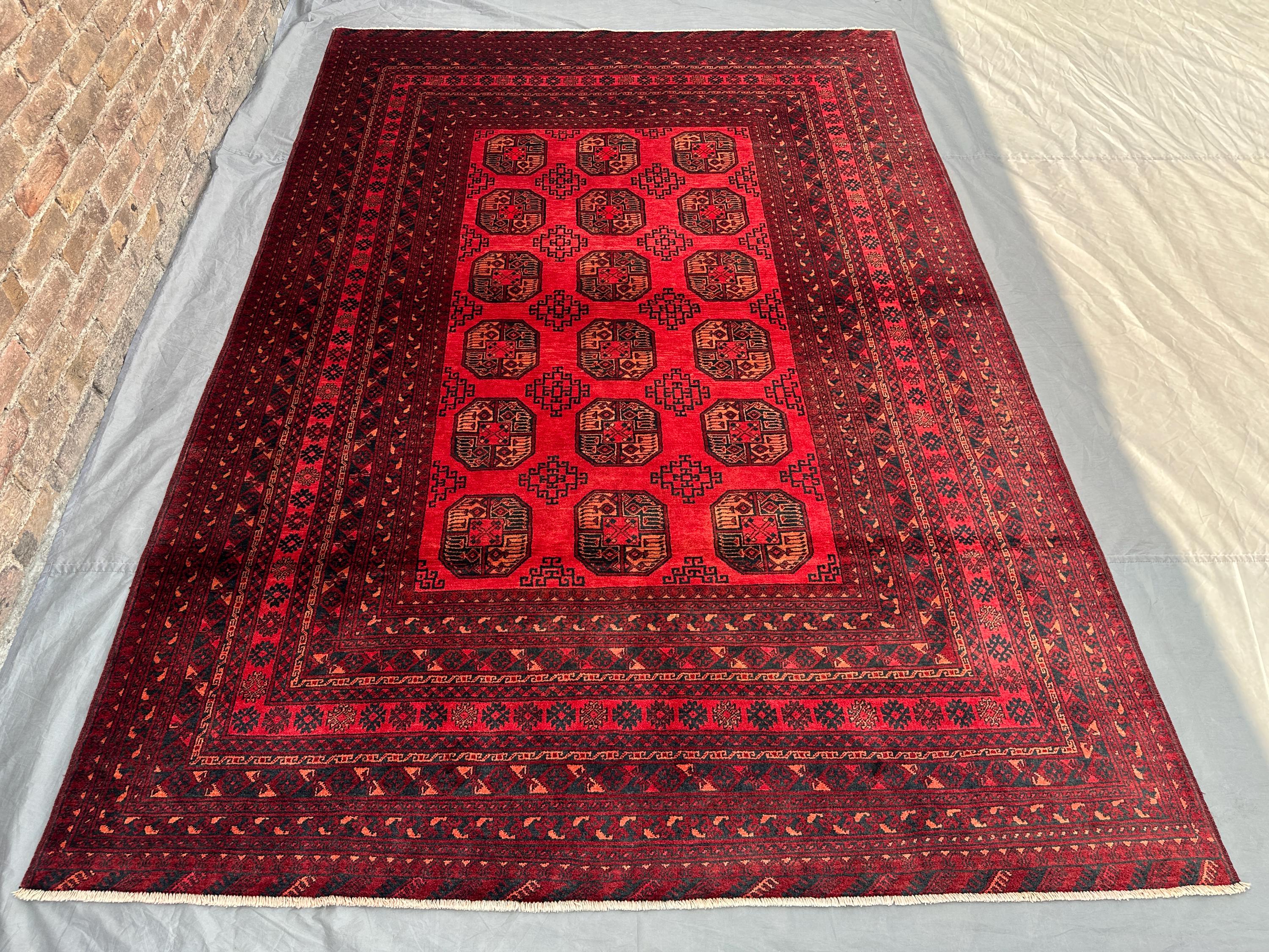 7x10 Antique Elephant Foot Rug | Afghan Bukhara Turkmen Carpet | Hand Knotted Wool Rug | Geometric Oriental Area Rug Home Decor, Bedroom Rug