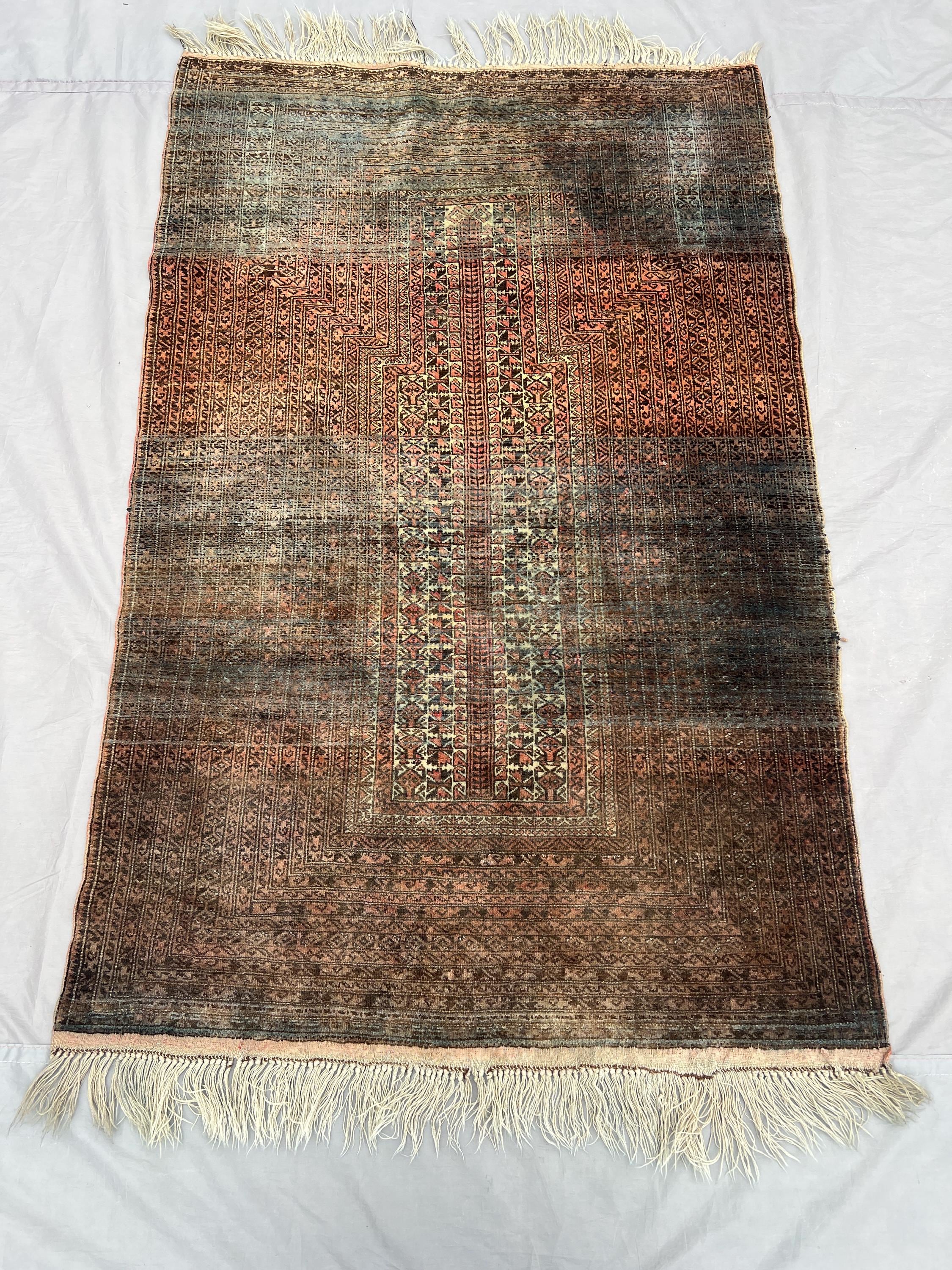 Afghan bokhara rug 3x5 antique faded turkoman design hand knotted wool carpet, vintage rare collector rug one of a kind rug | distressed rug
