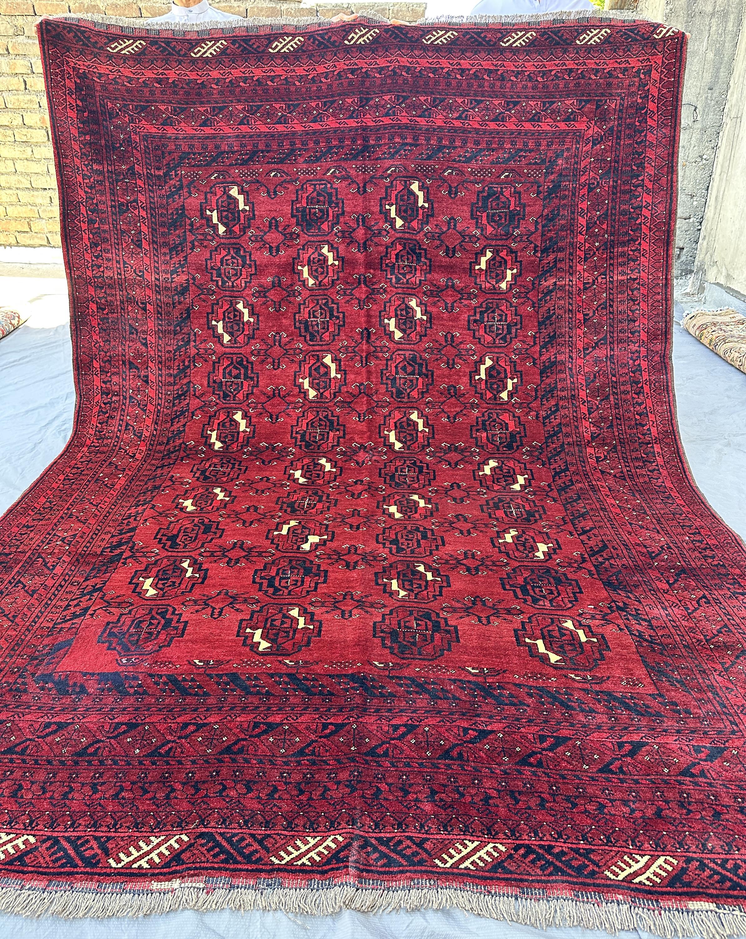 7x10, Red Bokhara Rug, Hand Knotted Wool Tribal Gul Carpet Afghan Khal Mohammadi Area Rug
