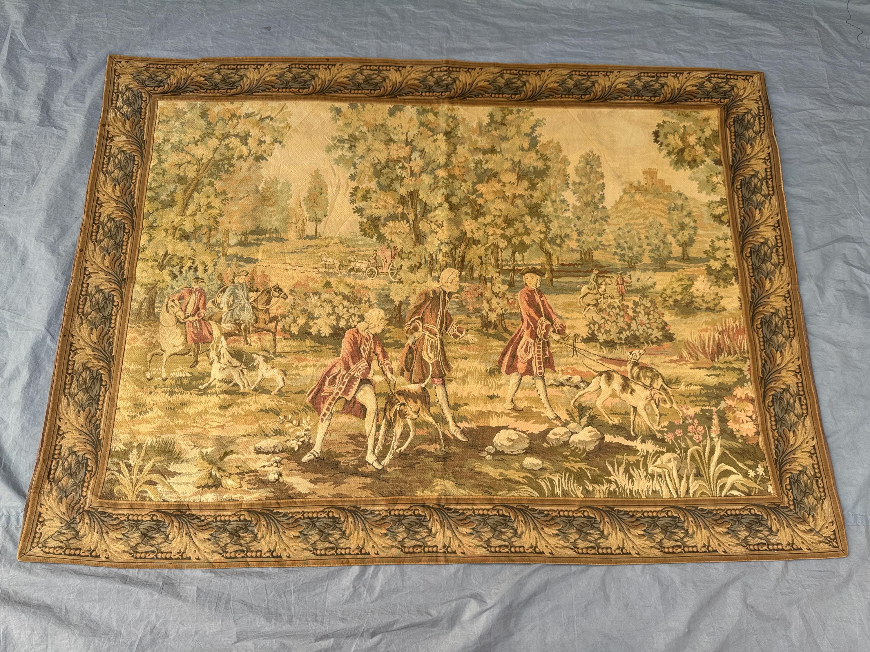 3'11x5'6 Afghan Handmade Pictorial Tapestry Vintage Wall Decor Rug, Hunting Scene, One of a Kind, Handwoven Wool Rug, Luxury Home Decor