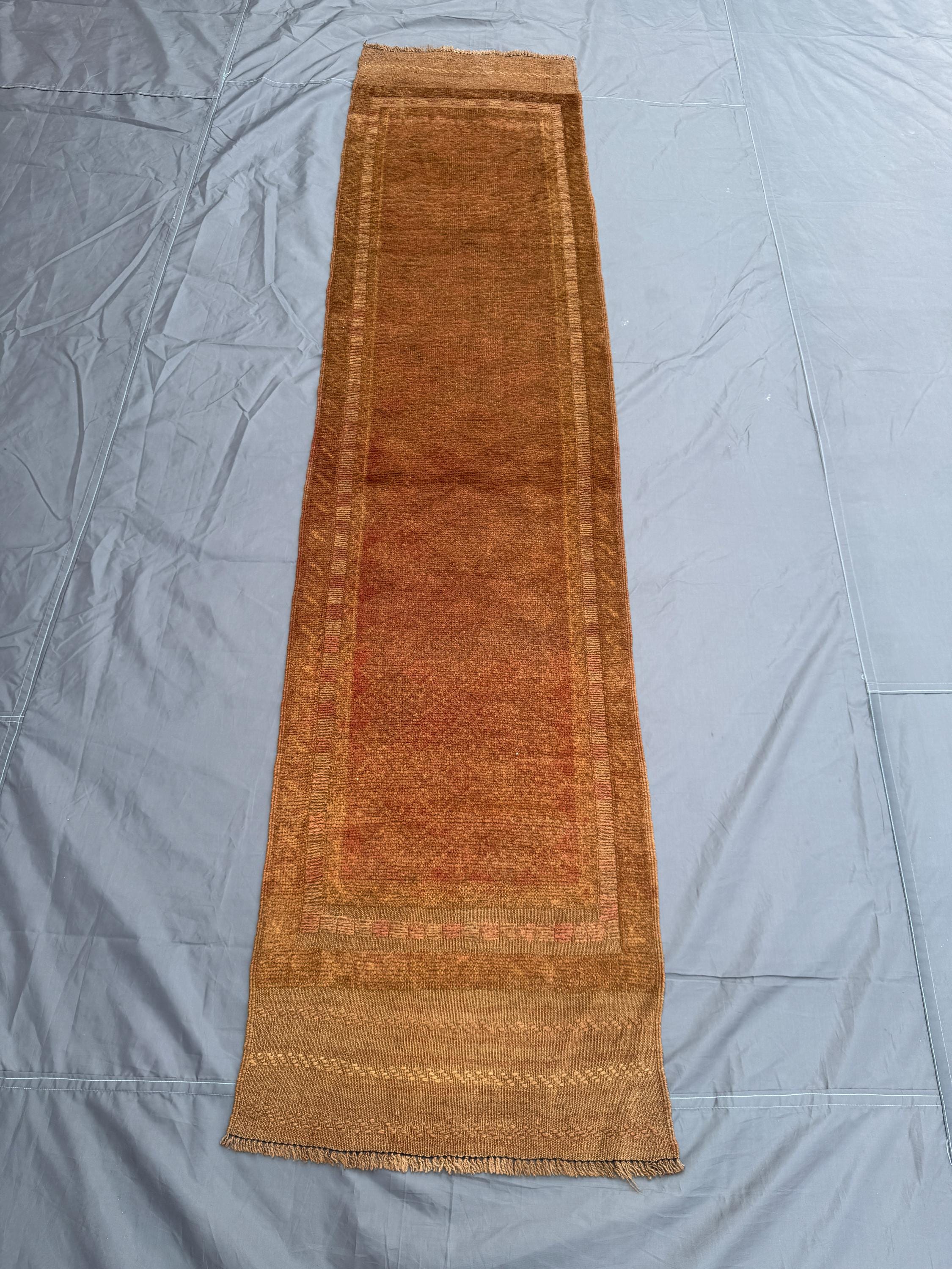 2x9 Afghan Baluch Runner Rug | Vintage Handwoven Wool Carpet | Faded Turkmen Tribal Design | Beige Hallway Rug