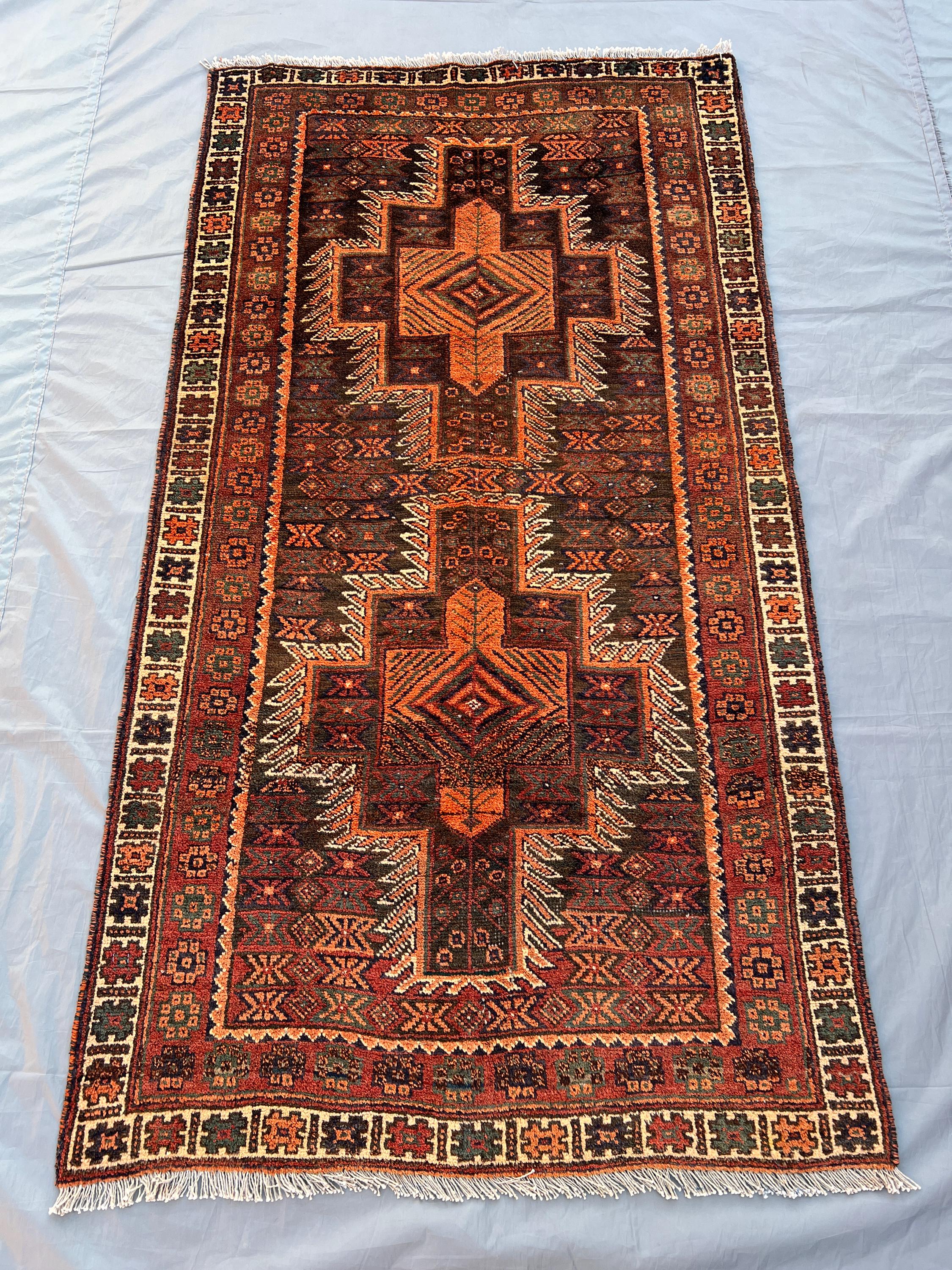 3'3x5'9 ft Antique 1950s Turkmen Rug Tribal Afghan Hand-Knotted Wool Nomadic Art Collectors Piece Rare One of