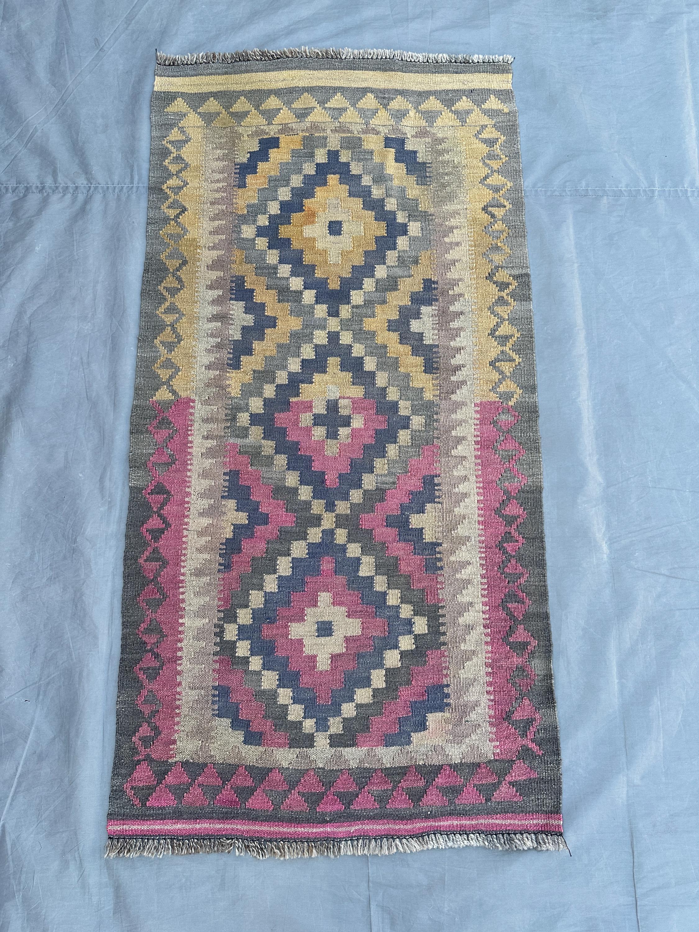 2'7x5 ft Handmade Afghan Kilim Rug | Vintage Flat Weave Rug | Geometric Wool Tribal Rug | Bohemian Area Carpet, Accent Decor, Kids Rug