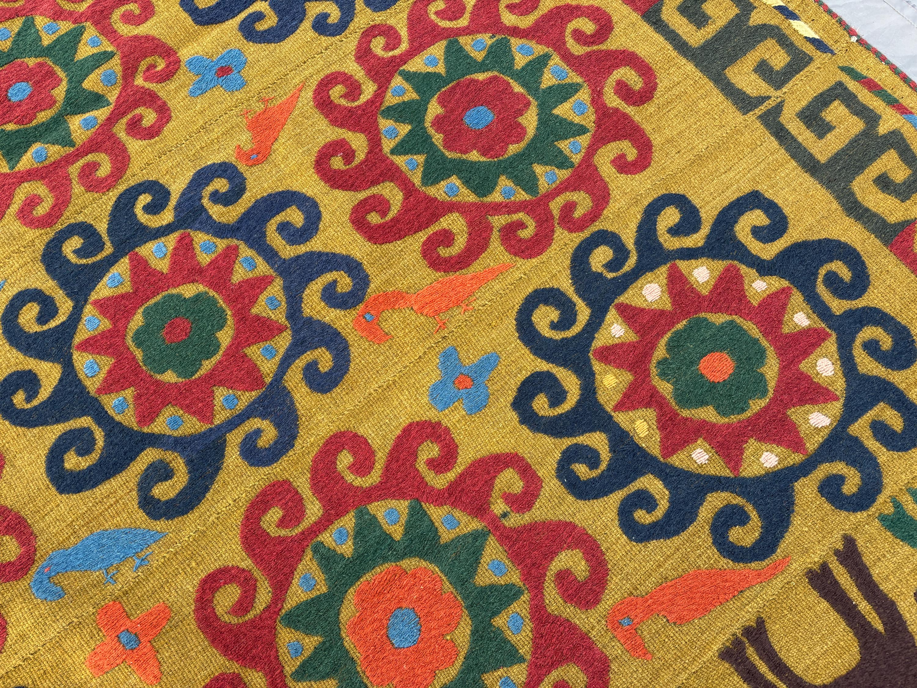 Green Handwoven Afghan Kilim 6 x 7 ft Vintage Wool Patchwork Suzani Design for Boho Home Decor | Kitchen & Bedroom decor rug