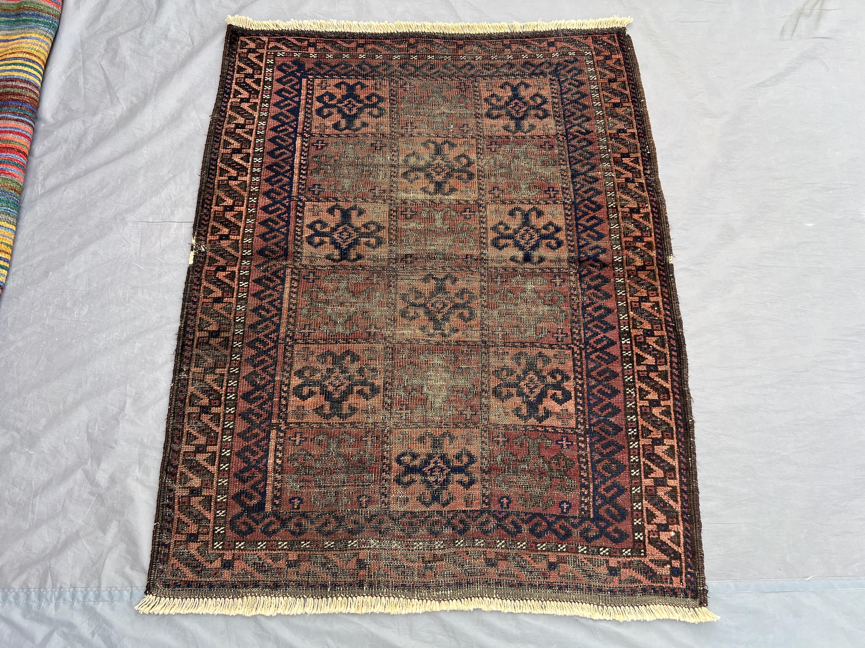 3'4 x 4'3 ft Semi Antique 1920s Caucasian Style Rug, Low Pile Distressed Tribal Carpet, Rare Vintage Collectible Oriental Area Rug