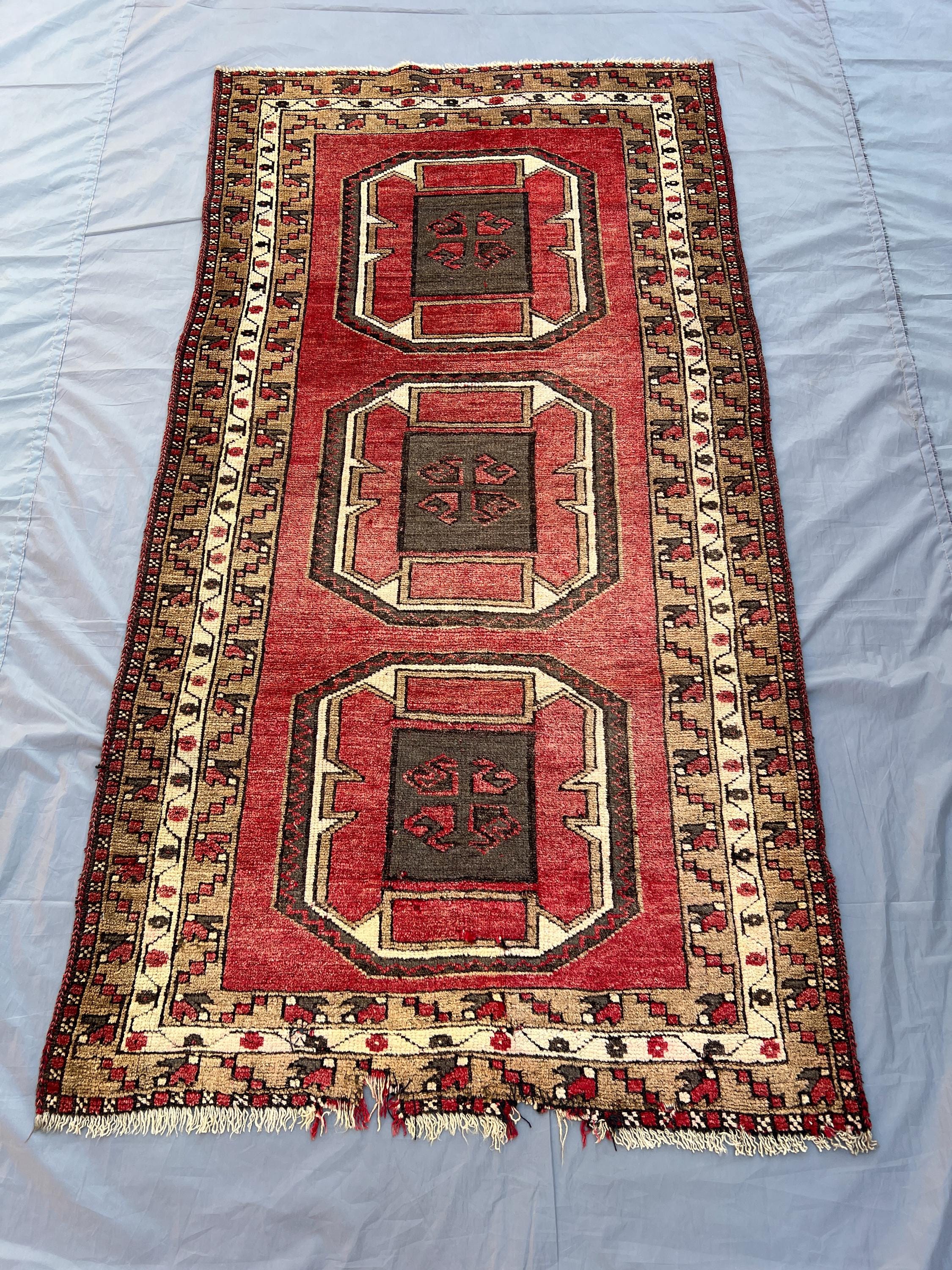 3.3x6.4 ft Antique Turkmen Tribal Rug, Afghan Hand-Knotted Wool Rug, Geometric Pattern, Rare Collectible Rug f