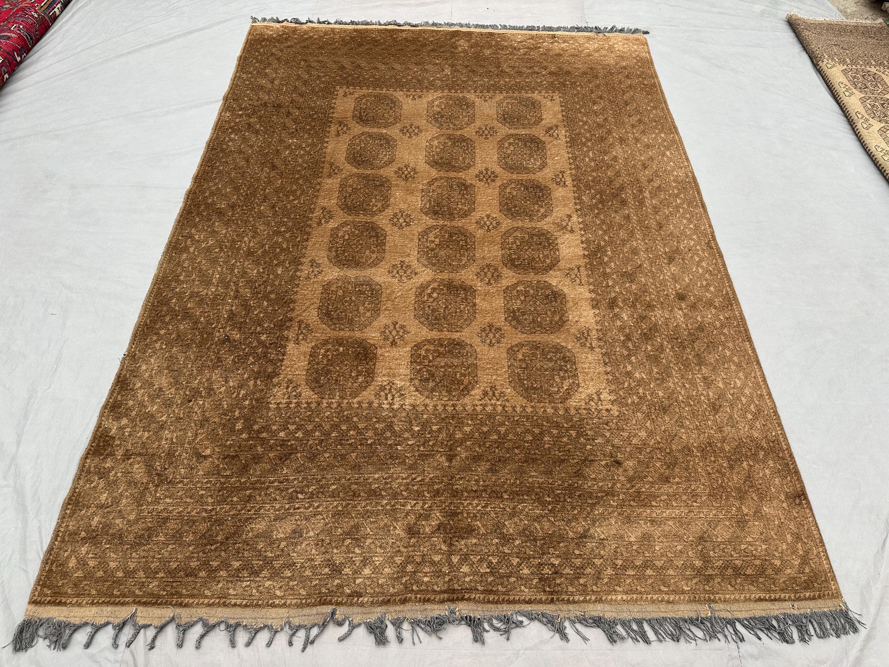 6'8x9'4 ft Elephant Foot Rug | Antique Turkmen Tribal Carpet | Afghan Hand Knotted Wool Rug | Geometric Vintage Bedroom Rug, Oriental rug