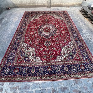 10x14 Vintage Turkish-Inspired Wool Rug | Caucasian Style Medallion Carpet | Antique Hand-Knotted Tribal Rug | Large Area Rug for Home Decor