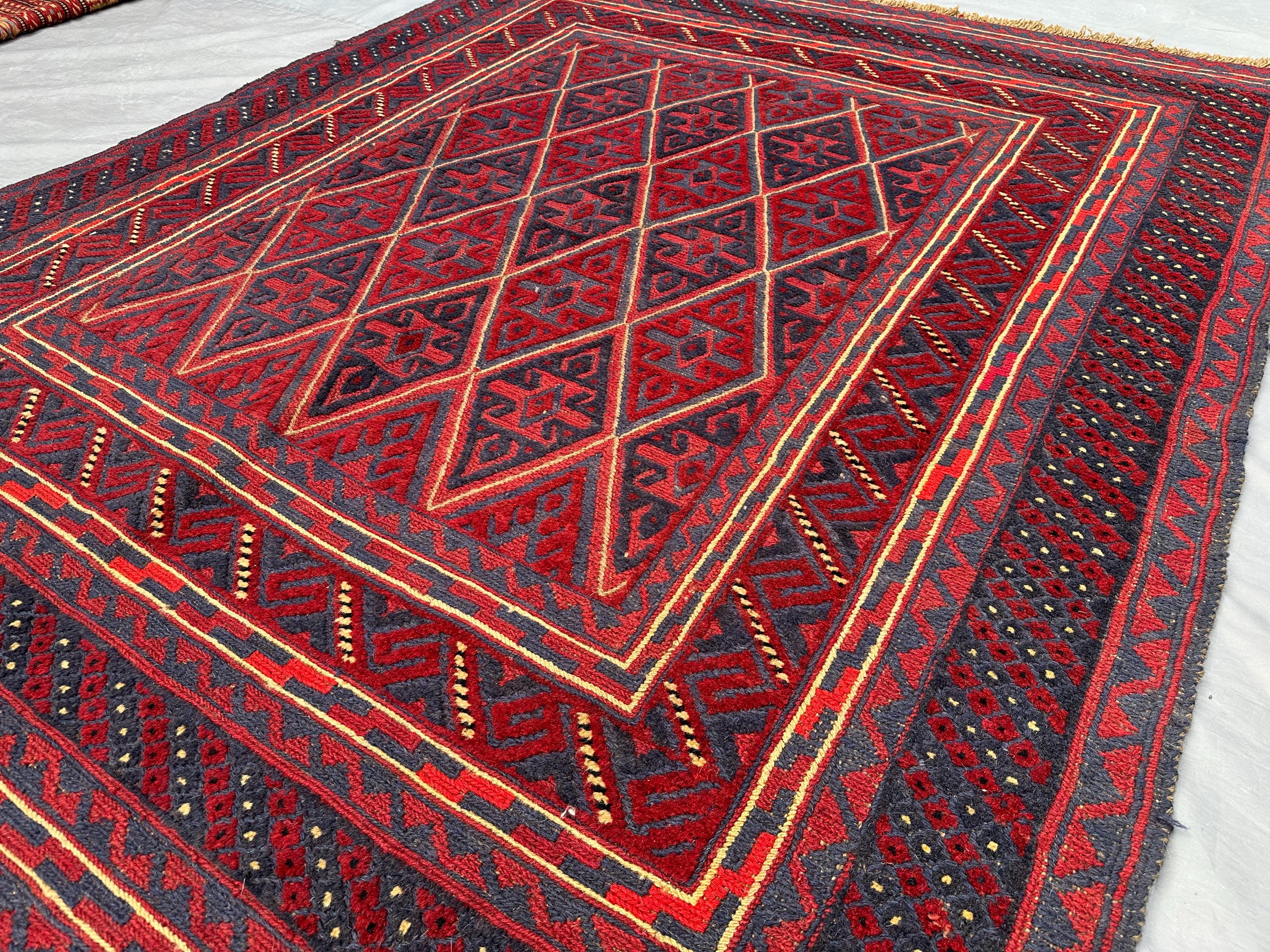 Afghan Mishwani Baluch Kilim Rug 5' x 6'1" – Handwoven Wool Tribal Rug, Vintage Geometric Flatweave Carpet, Bohemian Nomadic Home Decor
