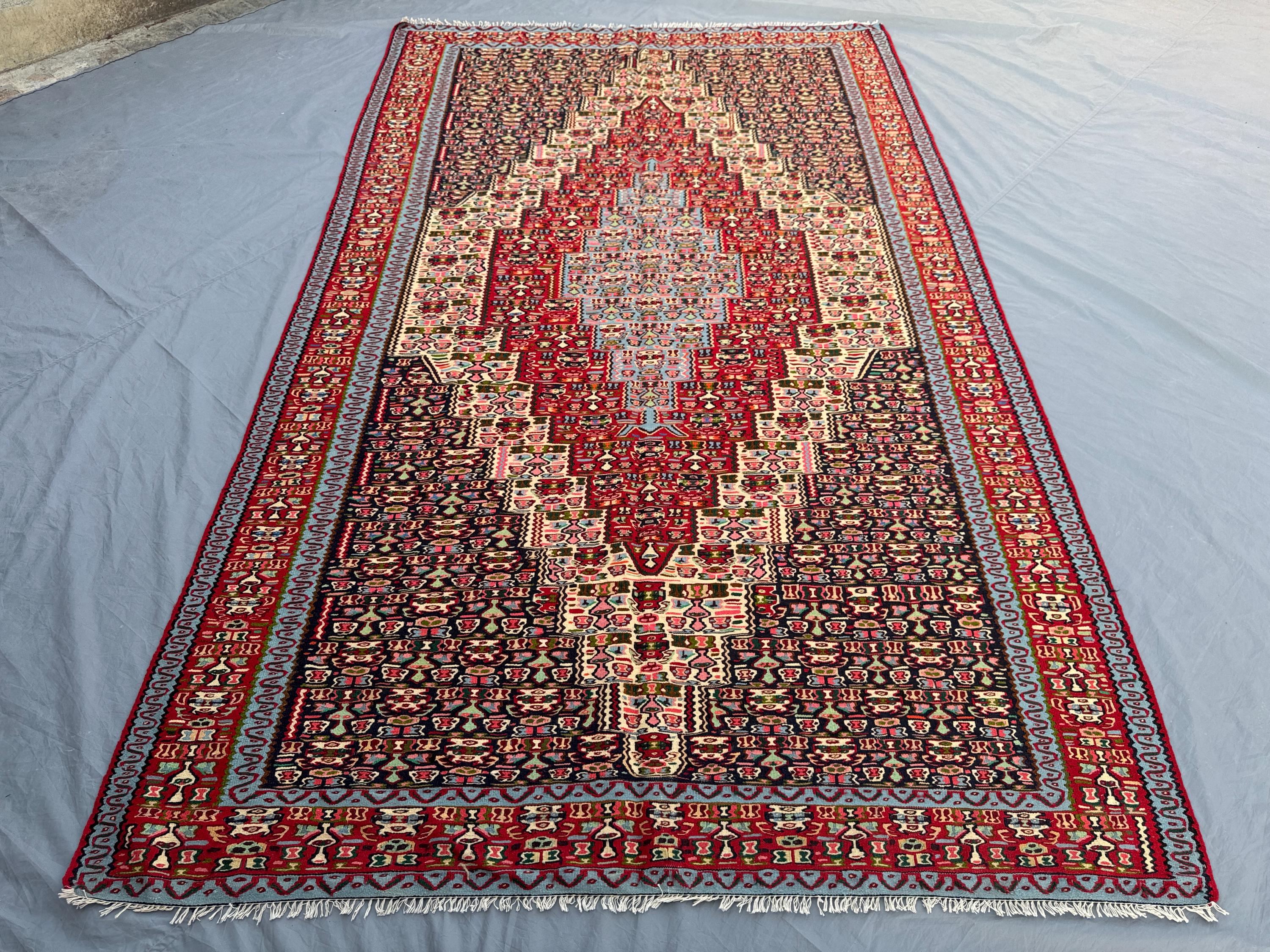 Turkish Handwoven Kilim | Vintage 6 x 11 ft | One-of-a-Kind Large Area Rug | Turkish Inspired Caucasian Design Flatweave Wool