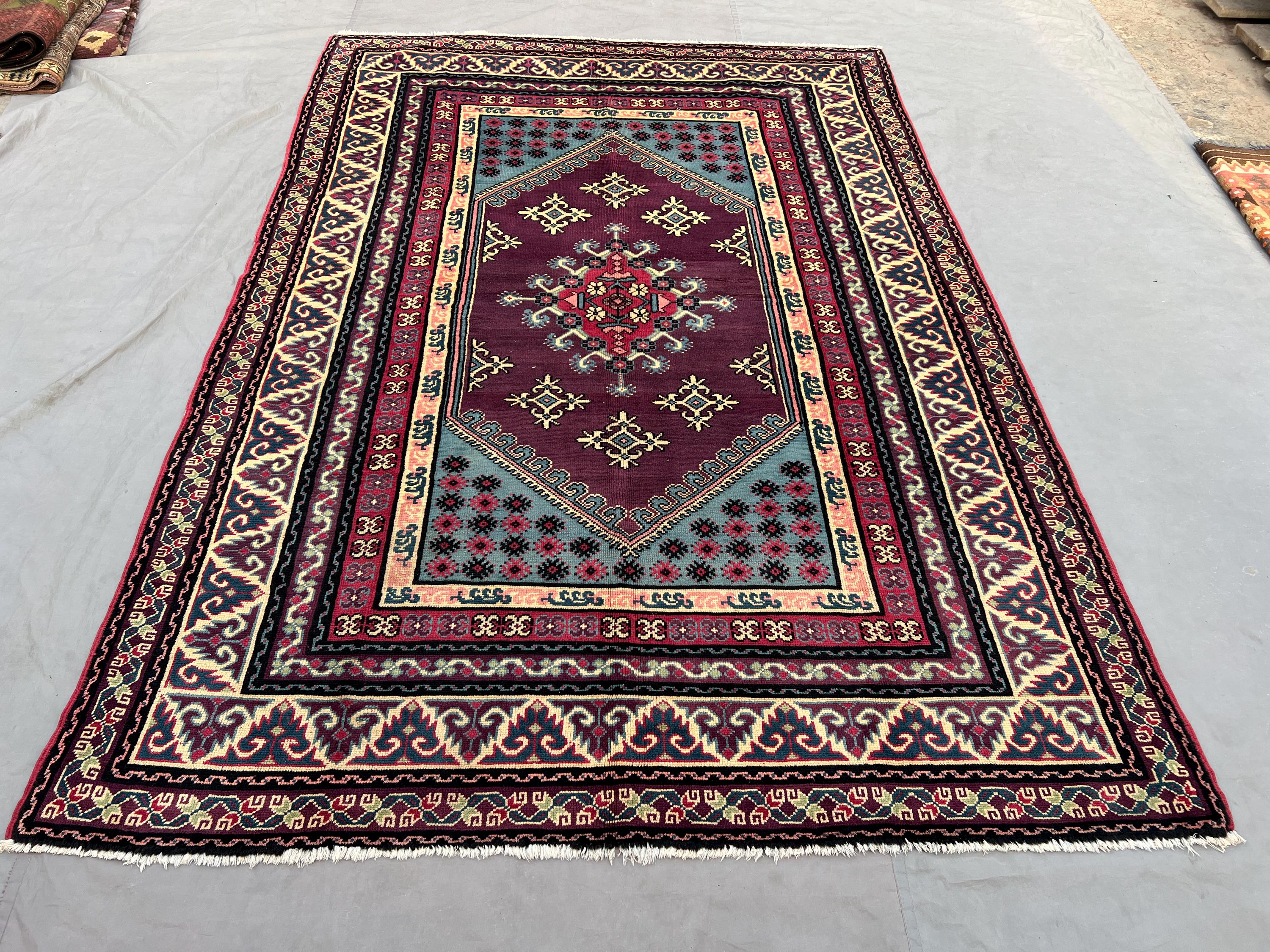 7x10 Antique Afghan Hand-Knotted Kazak Rug, Caucasian Design Rare Rug, Soft Pile Wool Geometric Patterns, Colorful Decor Rug Living Room Rug