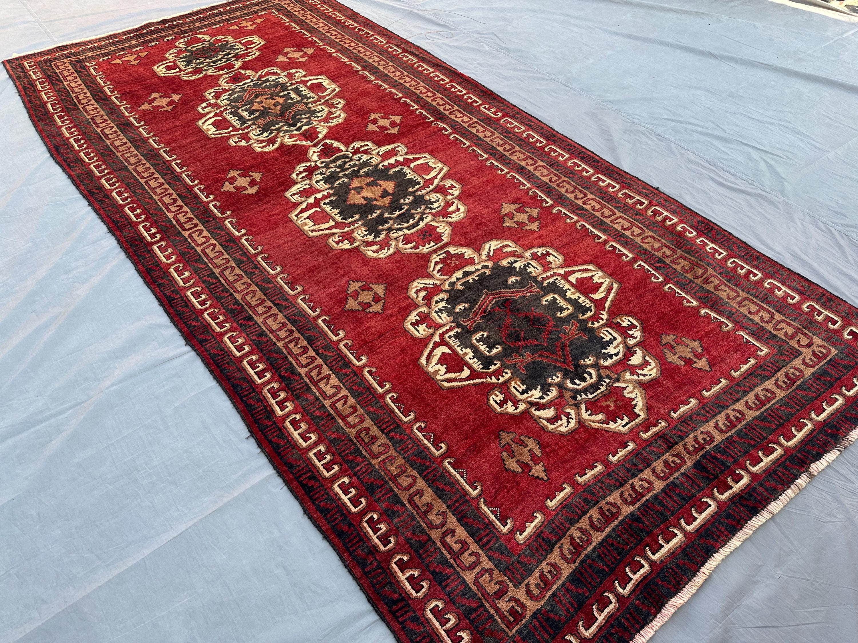 4'9x10'2 ft Afghan Baluch Wide Runner Rug – Tribal Wool Turkmen Pattern, Vintage Carpet, Handmade Antique Moro