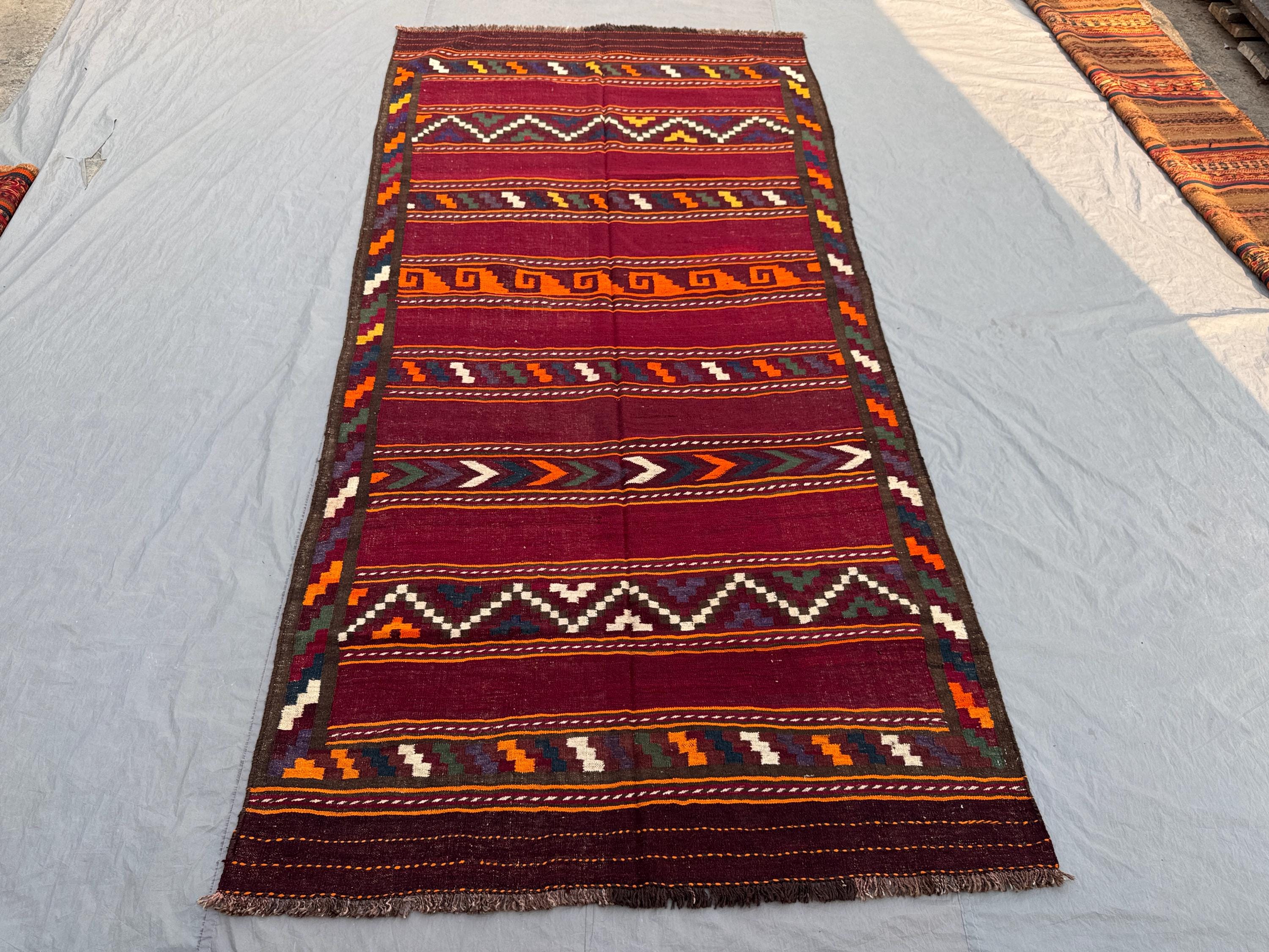 5'3 x 10'8 ft Antique Afghan Baluchi Flat Woven Large Area Rug Handknotted Wool Tribal Kilim for Living Room Dining