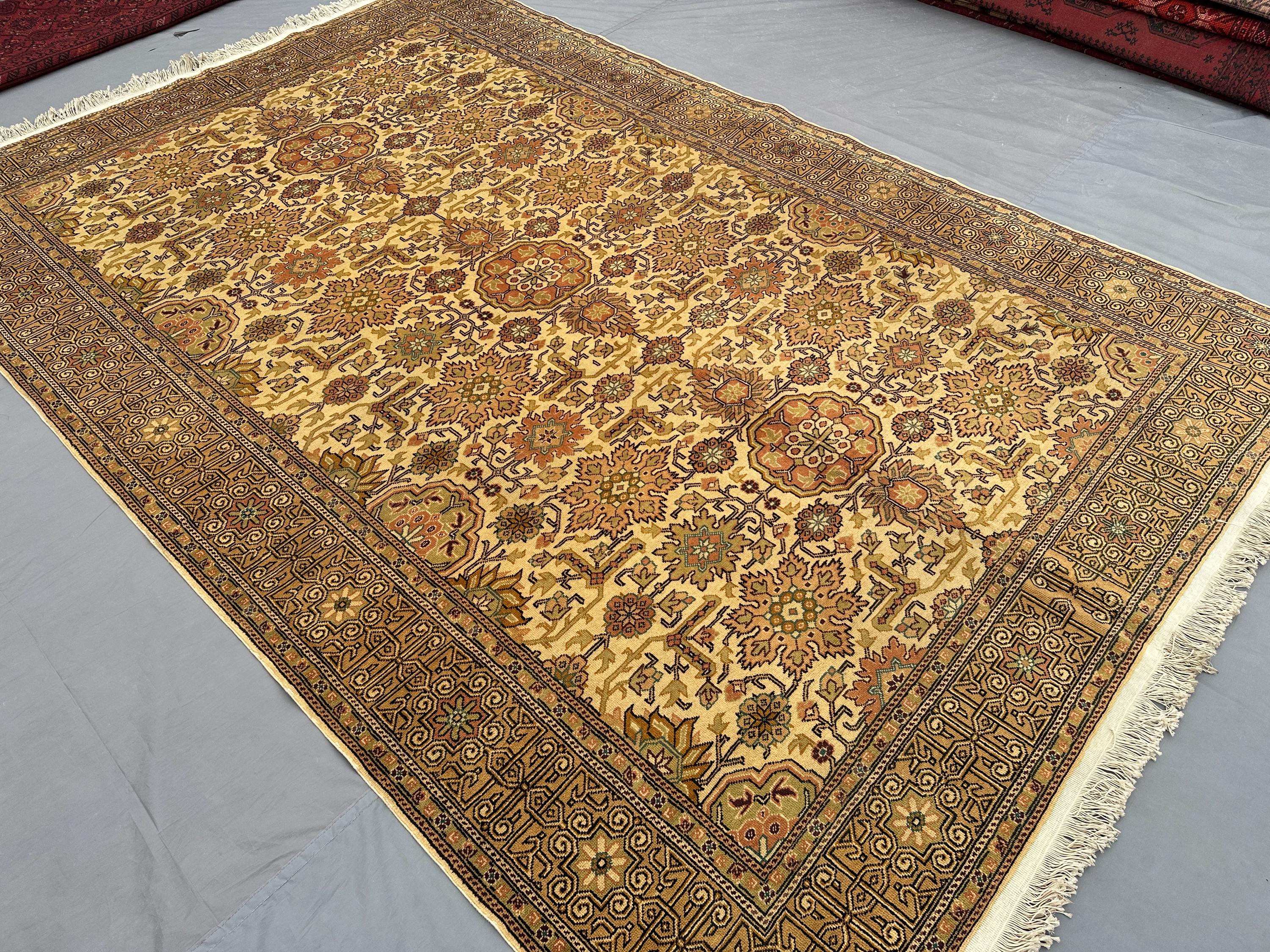 7x10 Antique Turkish Hand Knotted Rug | Tribal Handmade Wool Rug | Geometric No Pile Distressed Area Rug | Vin
