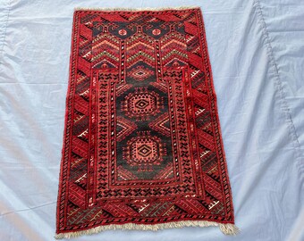 2.6x3.10 ft Afghan Turkoman Tribal Prayer Rug Hand-Knotted Wool, Vintage Rug, Islamic Decor, Traditional Afghan Rug, Bohemian Accent Carpet