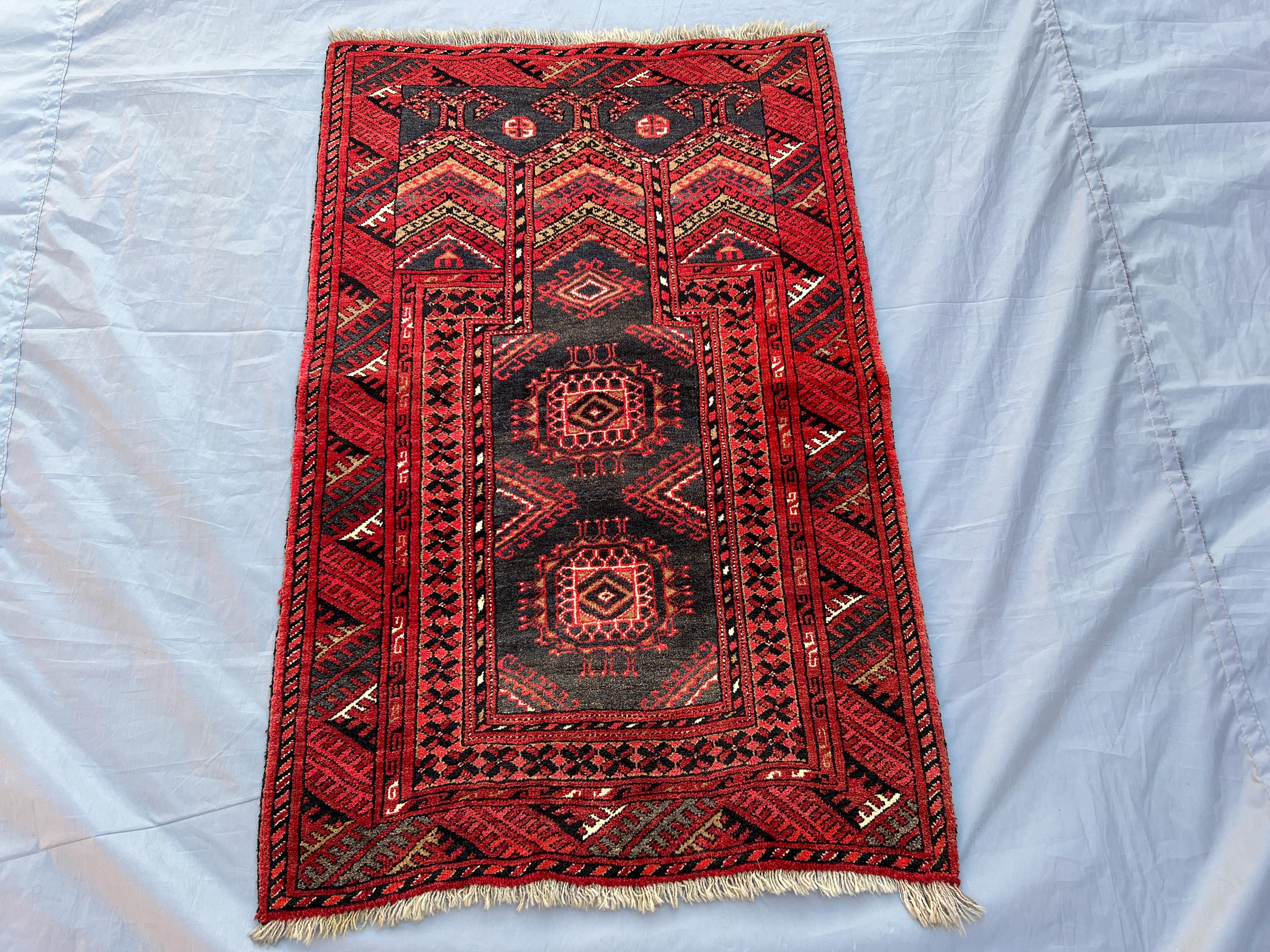 2.6x3.10 ft Afghan Turkoman Tribal Prayer Rug Hand-Knotted Wool, Vintage Rug, Islamic Decor, Traditional Afghan Rug, Bohemian Accent Carpet