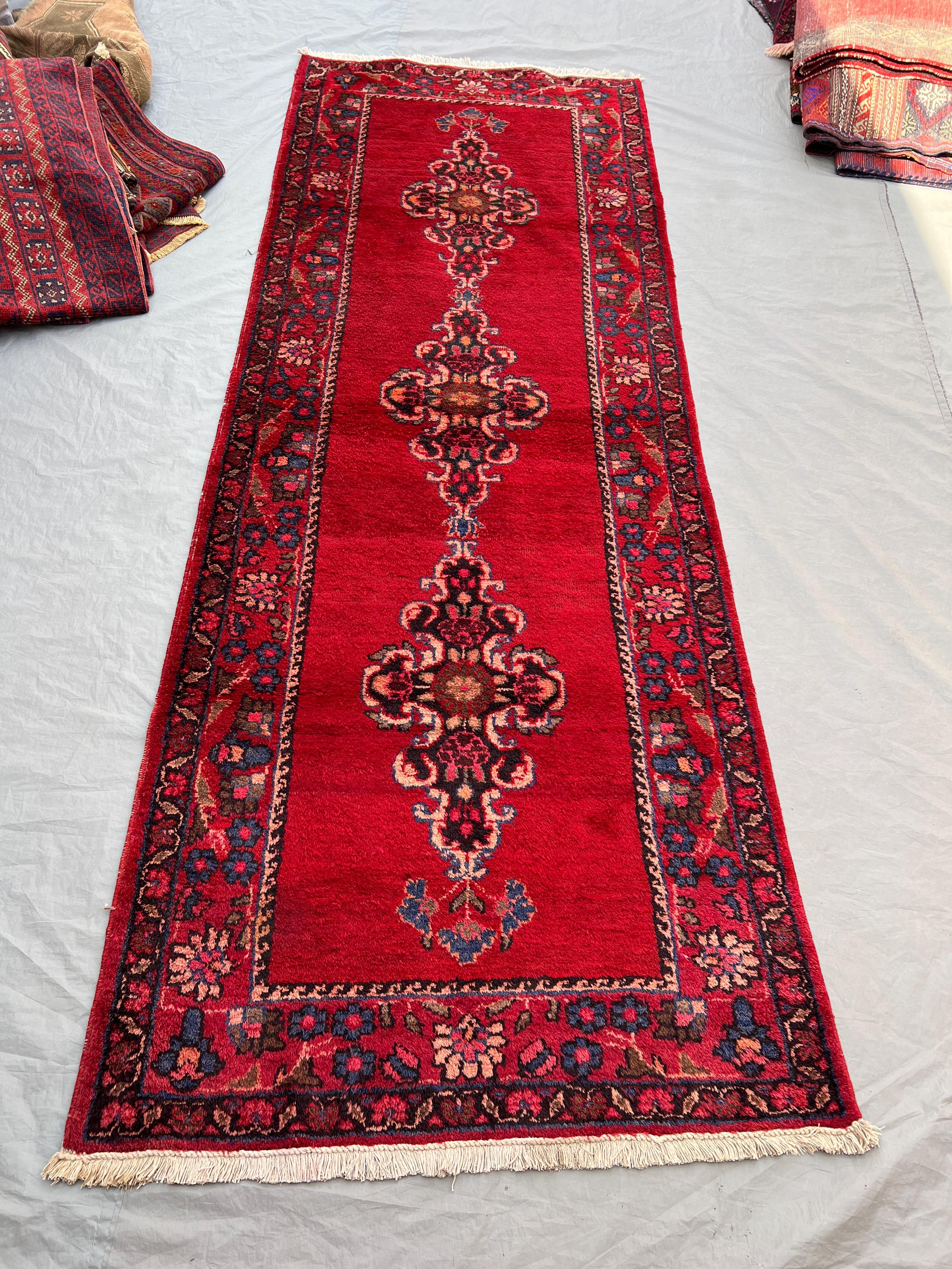 3'6x9'10 ft Vintage Afghan Hand-Knotted Rug – Red Geometric Floral Design, Tribal Motifs, Handmade, Boho Home Decor, Cozy Living Room Accent