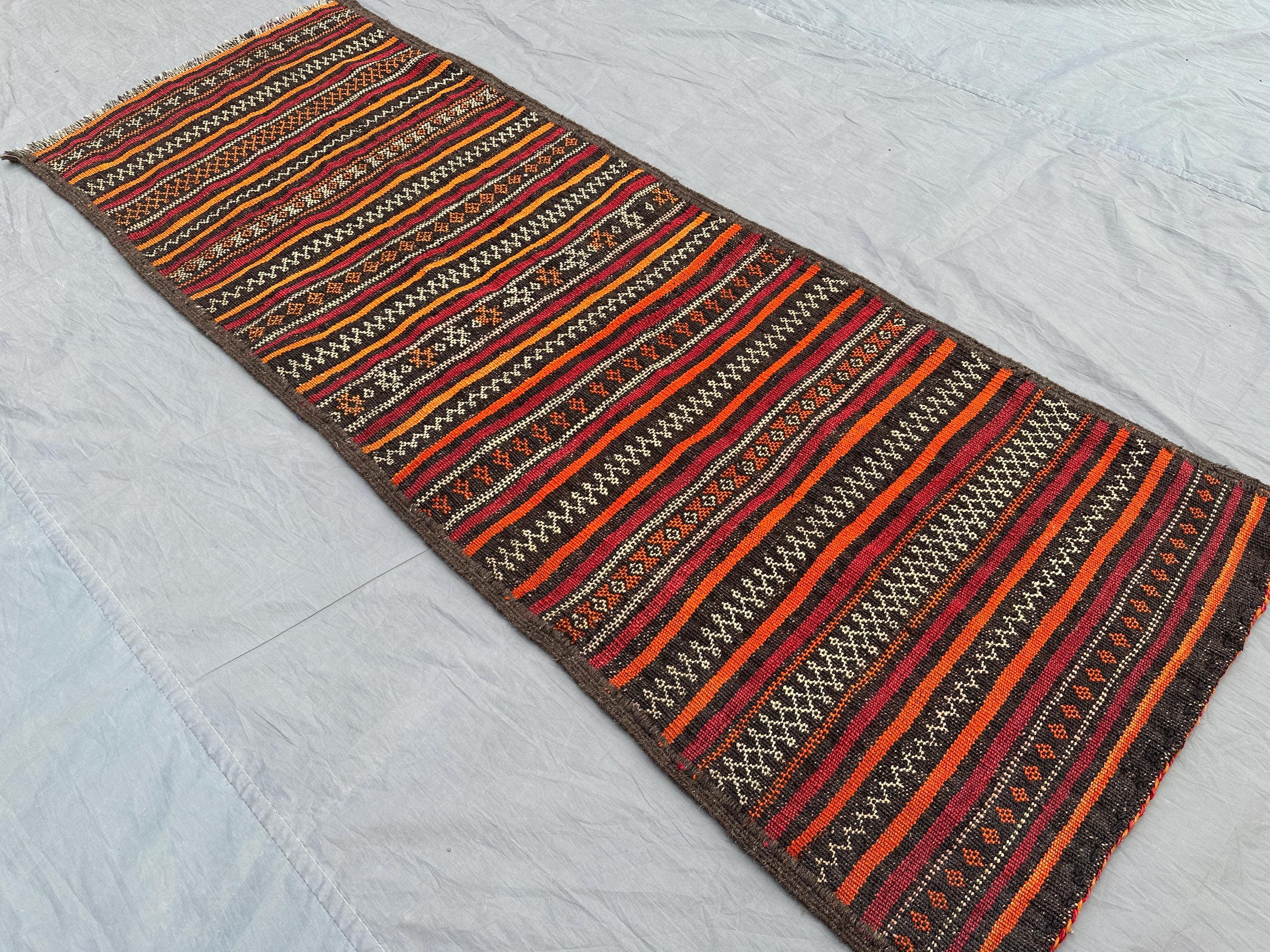 2'3x6'2 ft Antique Afghan Flat Weave Runner Rug | Handwoven Geometric Maldari Wool Carpet | Tribal Hallway Rug | Vintage Striped Runner rug