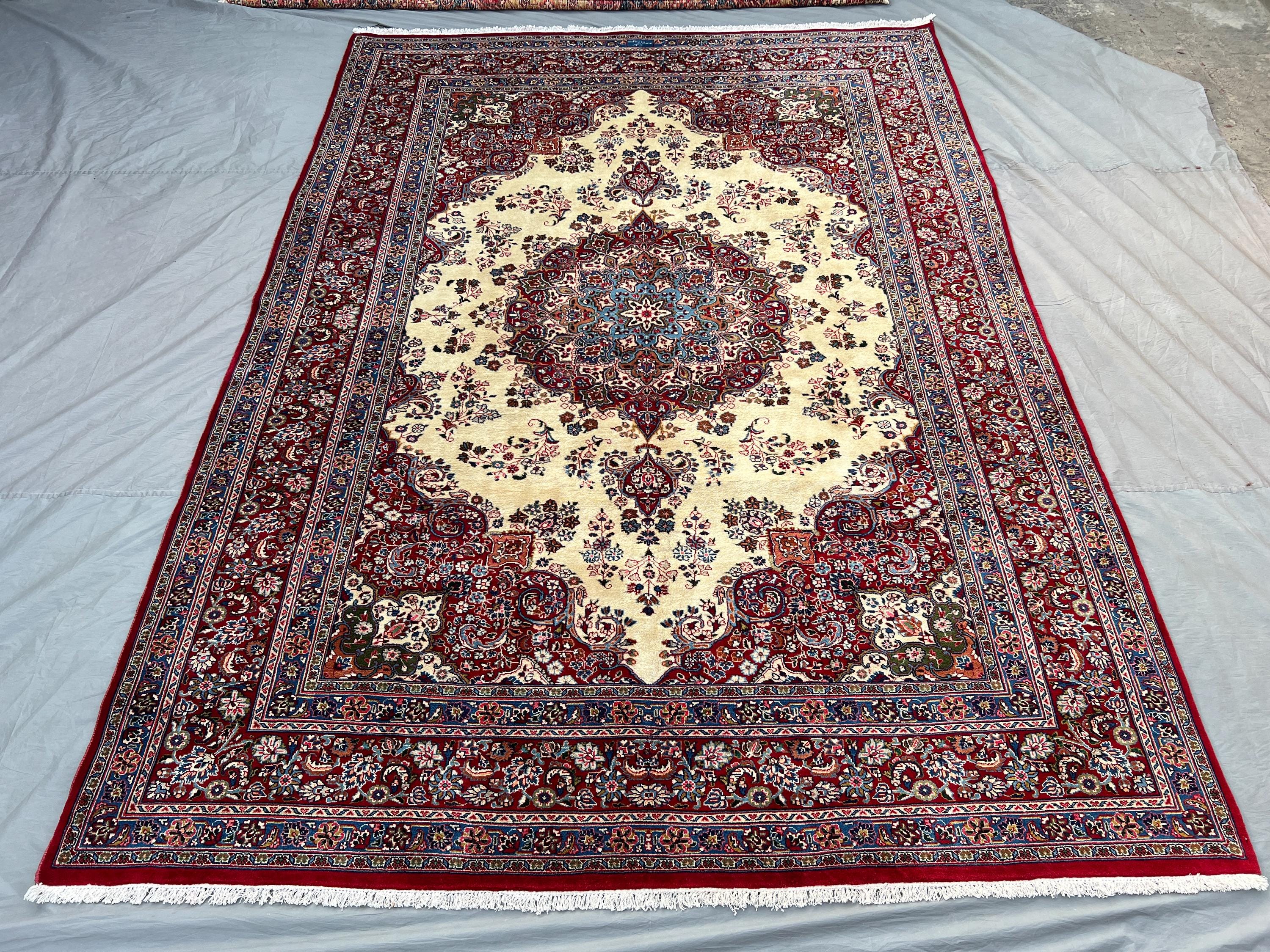 8x11 vintage turkish rug | hand knotted wool area rug | red ivory medallion rug | tribal caucasian carpet | large oriental decor Bedroom rug