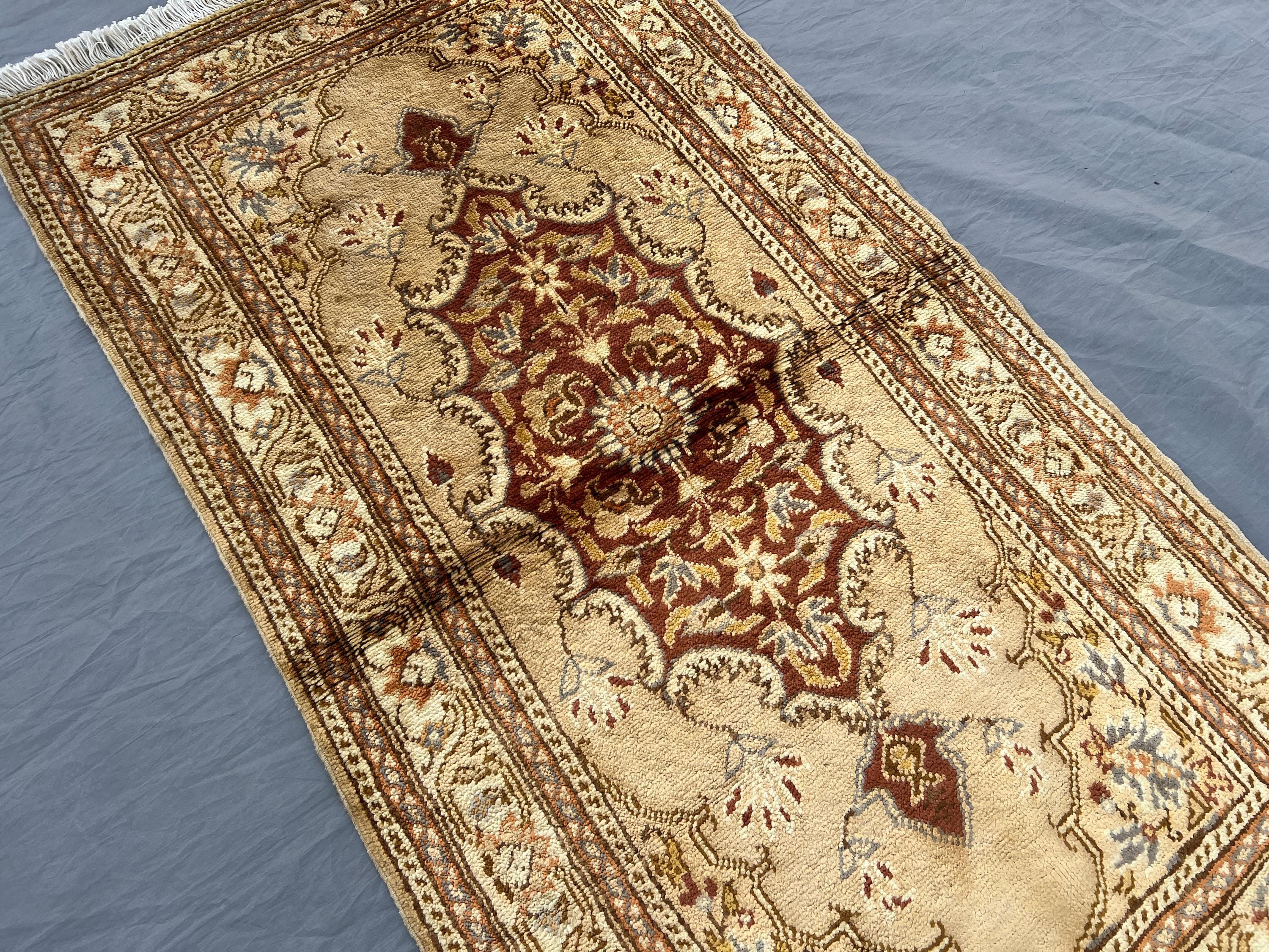 1'9 x 3'5 ft Antique Afghan Tribal Rug | Hand-Knotted Wool Carpet, Caucasian Style Medallion Design | Vintage Small Accent Rug, Entryway rug
