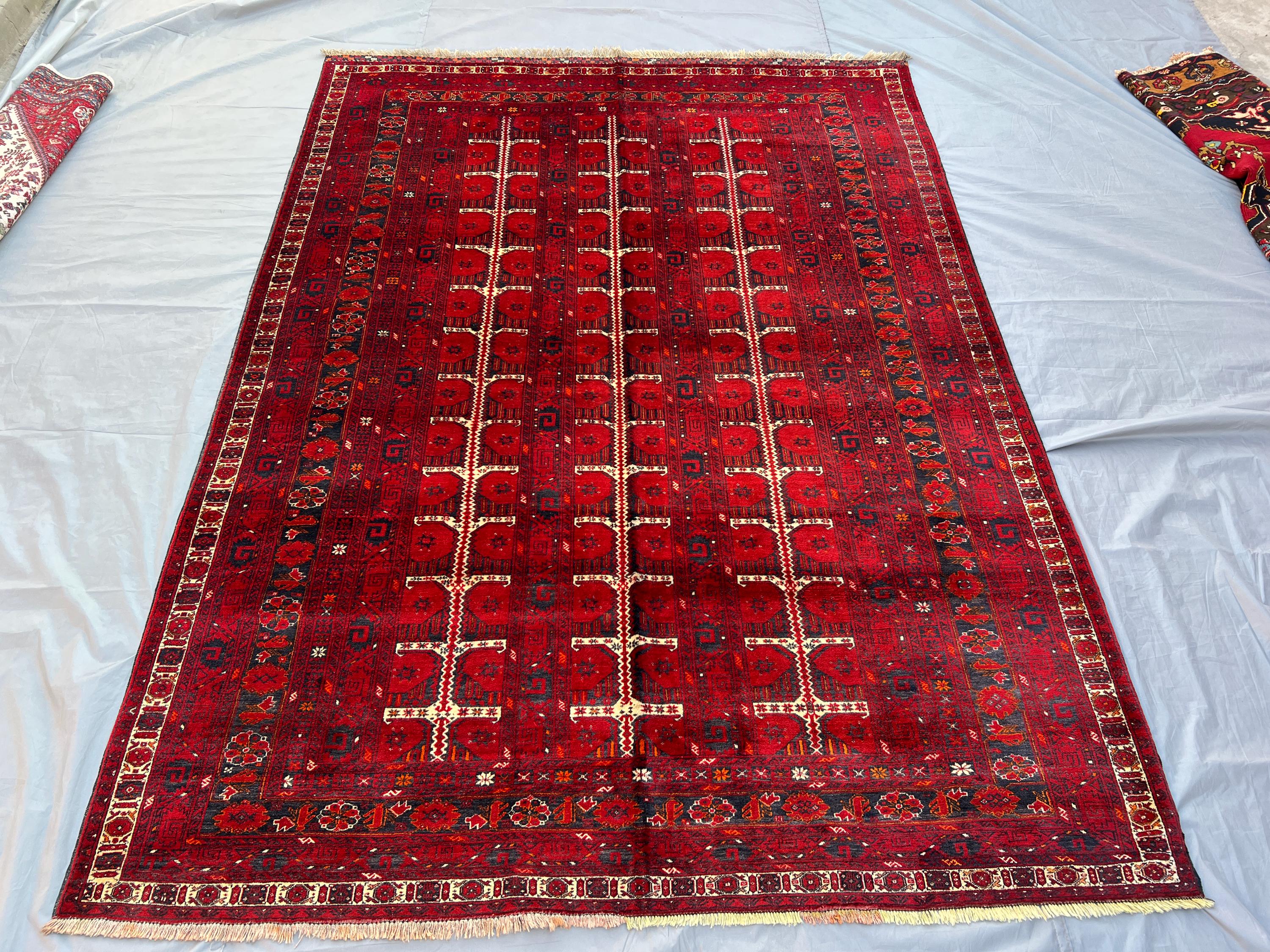 Collectors piece 6.9x9.4 ft Afghan Vintage Rug, Fine Turkmen Tribal Unique Bukhara Antique Rug, Handmade Wool