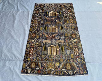 4x7 アフガニスタン バルーチ絵画ラグ - 遊牧民の芸術ラグ 壁掛け