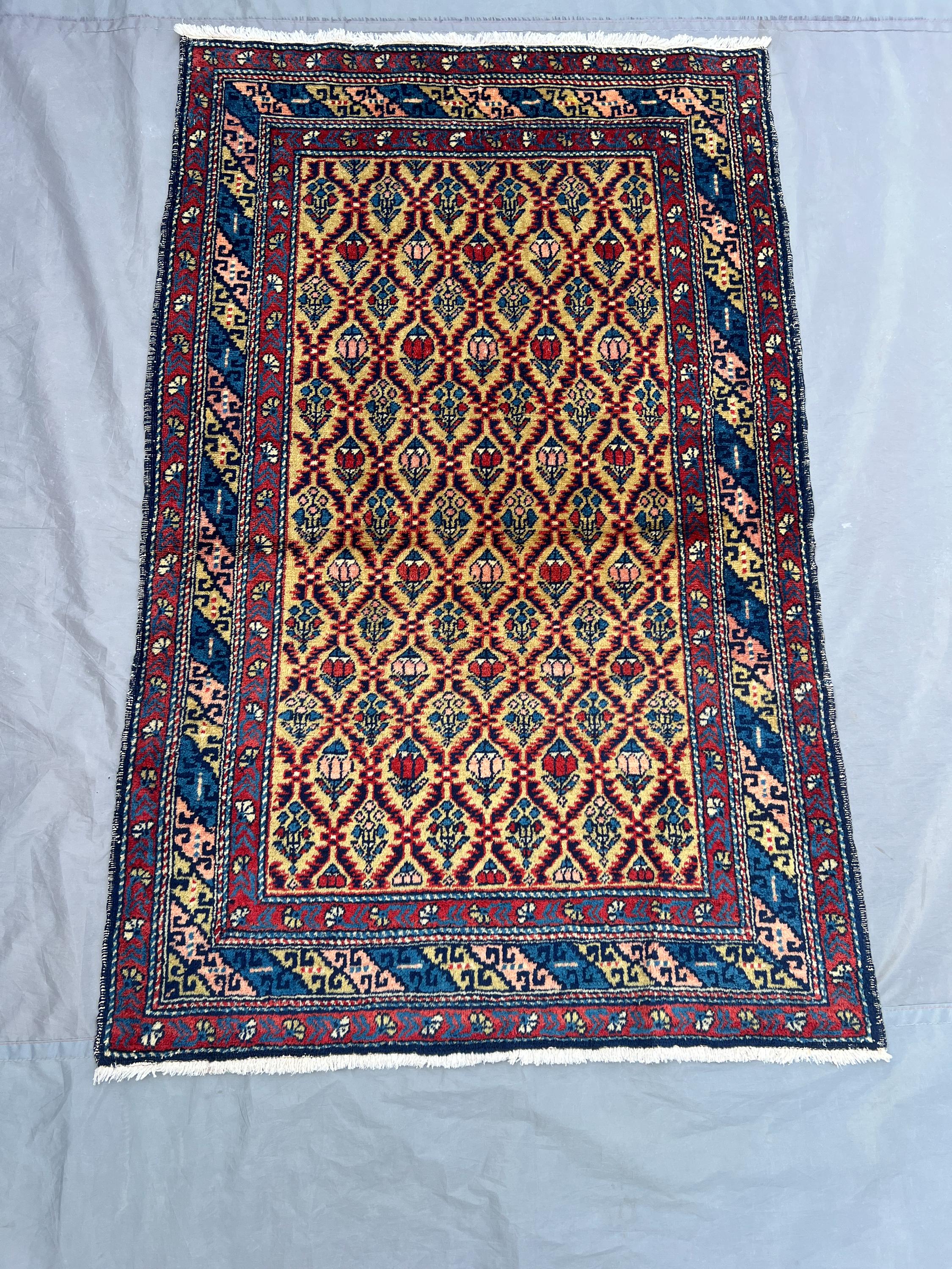 3 x 4'9 ft Antique Turkish Inspired Rug, Caucasian Style Rug, Rare Hand Knotted Tribal Carpet, Vintage Geometric Oriental Rug, Home Decor