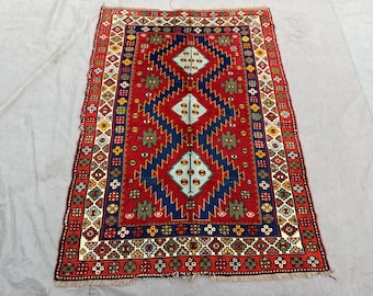 3'10 X 5'5 Ft Vintage Turkish Pictorial Rug | Hand-knotted Soft
