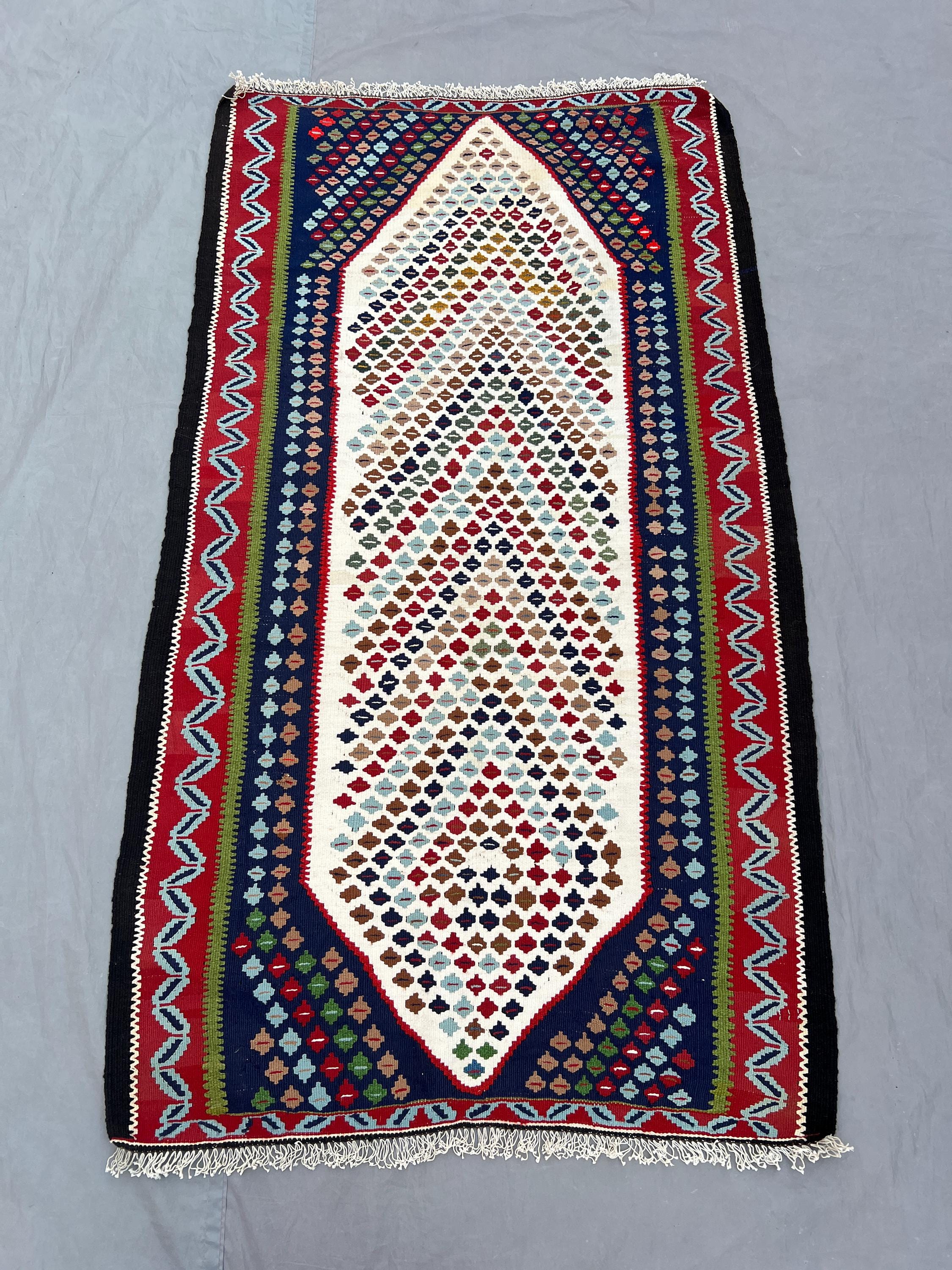 Afghan hand woven vintage kilim 3 x 5 ft one of a kind tribal flat weave small area decor geometric multicolor design