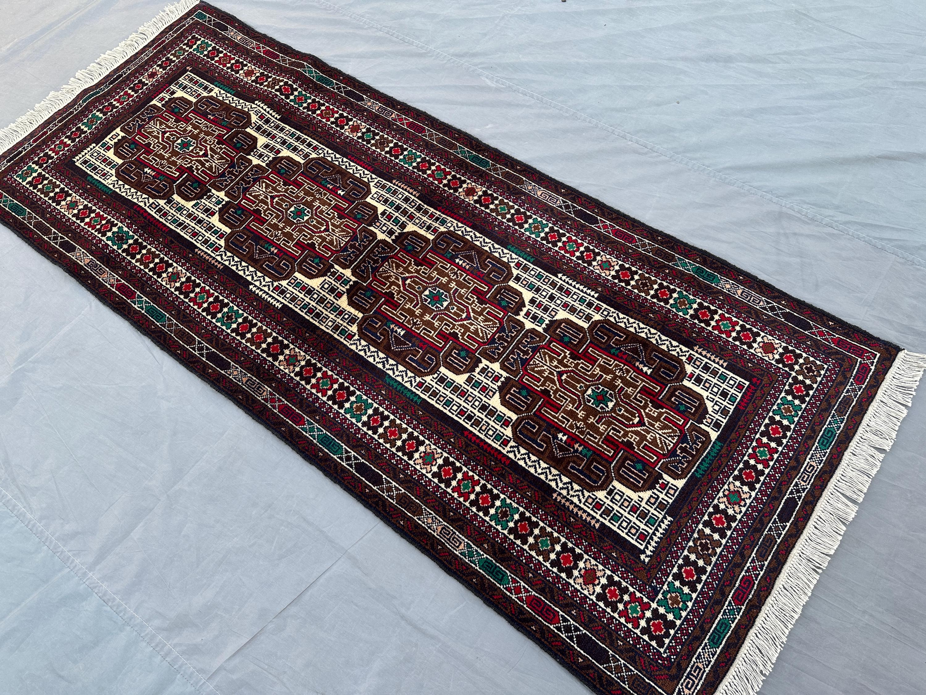 Vintage Afghan Baluch Runner Rug 3x7 Geometric Tribal Wool Runner, Handmade Hallway Carpet | Gorgeous Afghan R