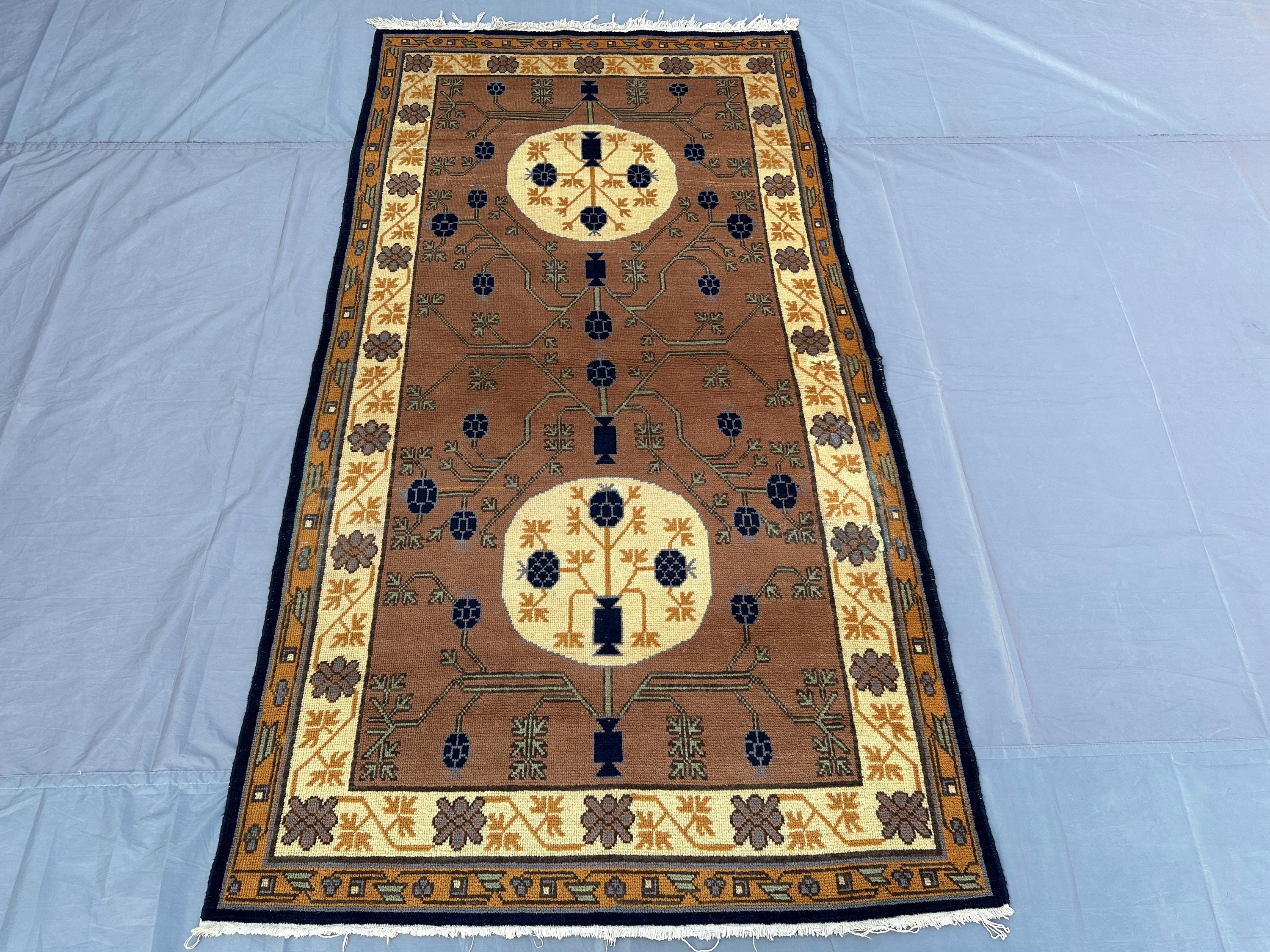 4x6.10 ft Antique Caucasian Oushak Rug, Tribal Turkmen Hand-Knotted Wool Rug, Vintage Oriental Rug for Living Room, Bedroom, or Office Decor