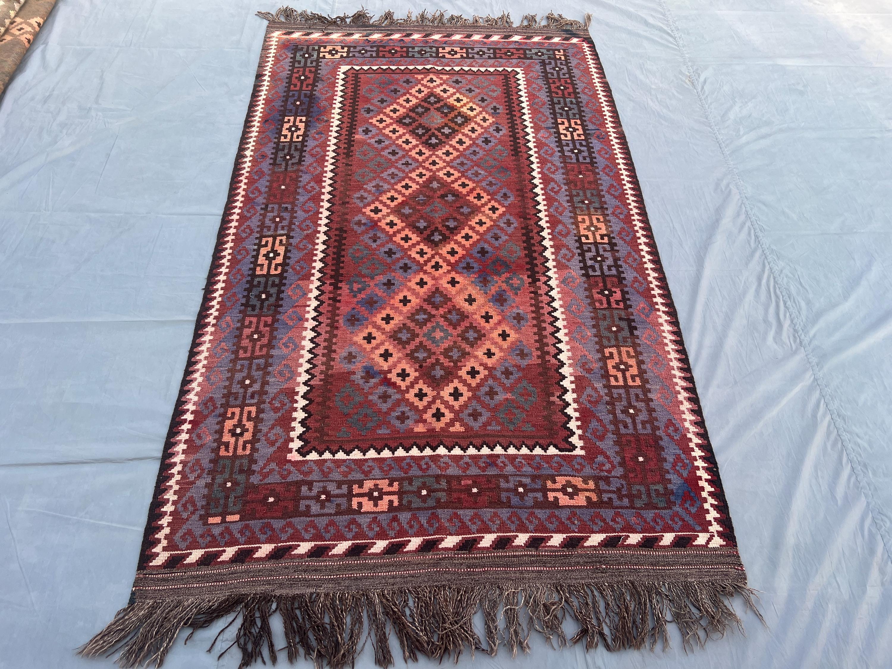 Antique Turkmen Kilim Rug 4'6" x 7'6" ft Turkish Style Handmade Flat-Weave Carpet, Living Room Rug, Bedroom Rug Afghan Ghelmori Tribal Kilim