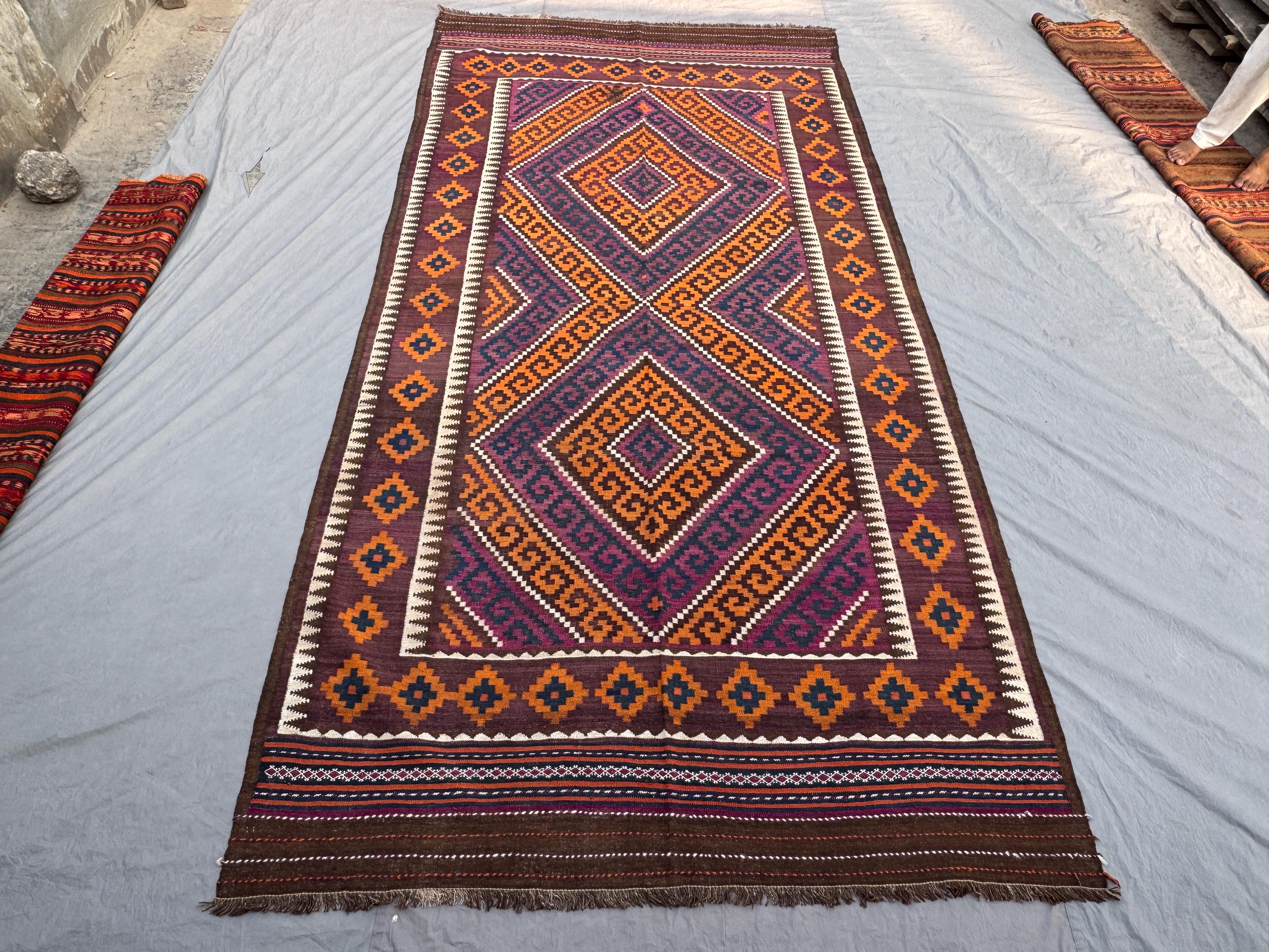 6'7 x 12'11 Ft Antique Afghan Baluchi Kilim No Pile Flat Weave Nomadic Tribal Wool Large Area Rug Living Room