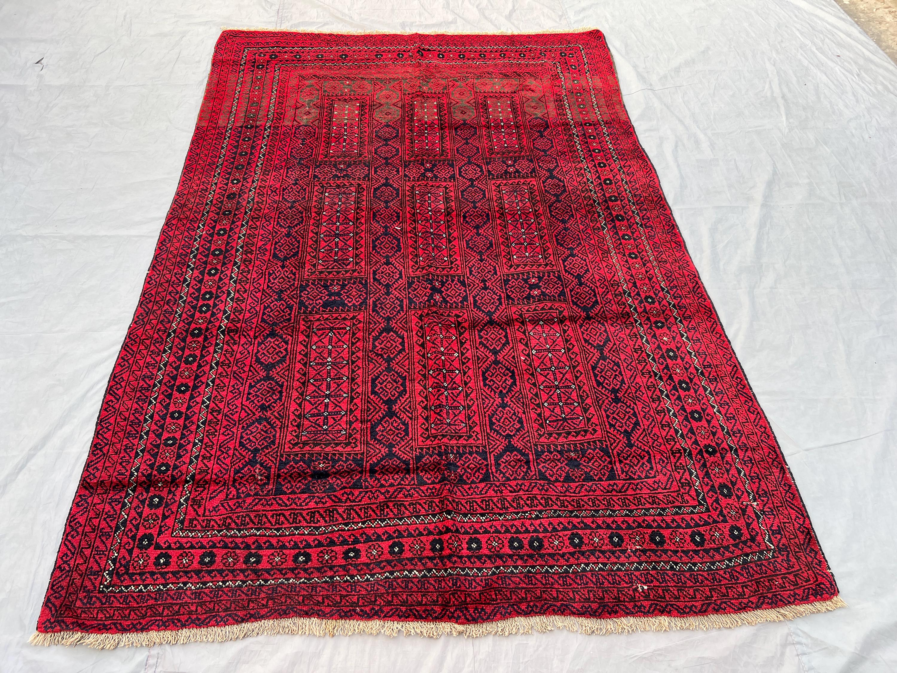 6'1x9'1 ft Afghan Khal Mohammadi Rug | Hand-Knotted Wool Carpet | Red Tribal Geometric Design | Vintage Oriental Area Rug Decor, Bedroom rug