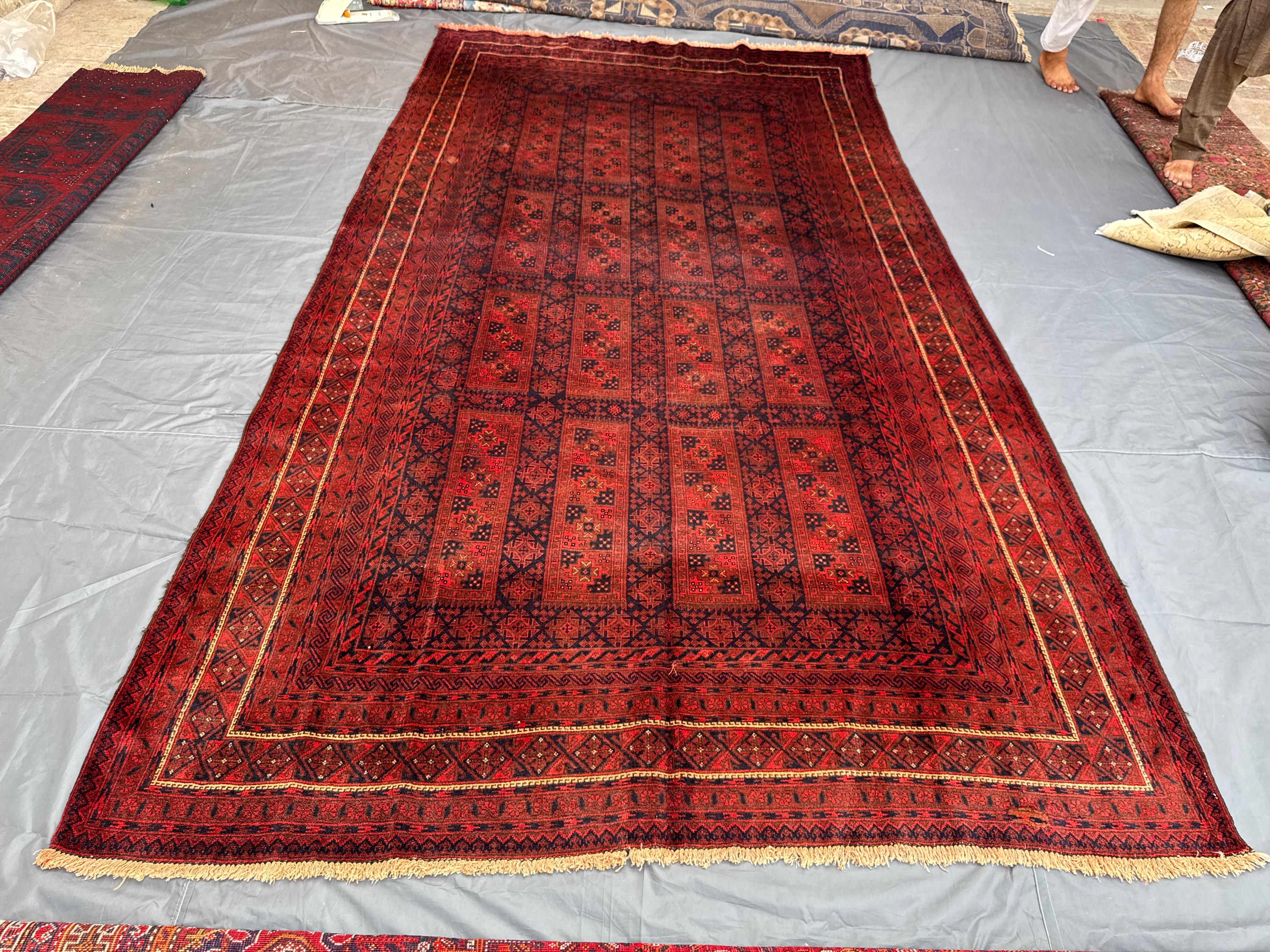 Faded Red 6'1x11'5ft Bukhara Traditional Turkoman Rug, Handwoven Wool, Geometric Design, Vintage Carpet, Living Room Décor