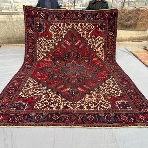 7.10x11.1 ft Afghan Hand-Knotted Rug, Caucasian Tribal Rug, Geometric Pattern, Vintage Wool Carpet, Living room rug, Moroccan rug Oushak rug