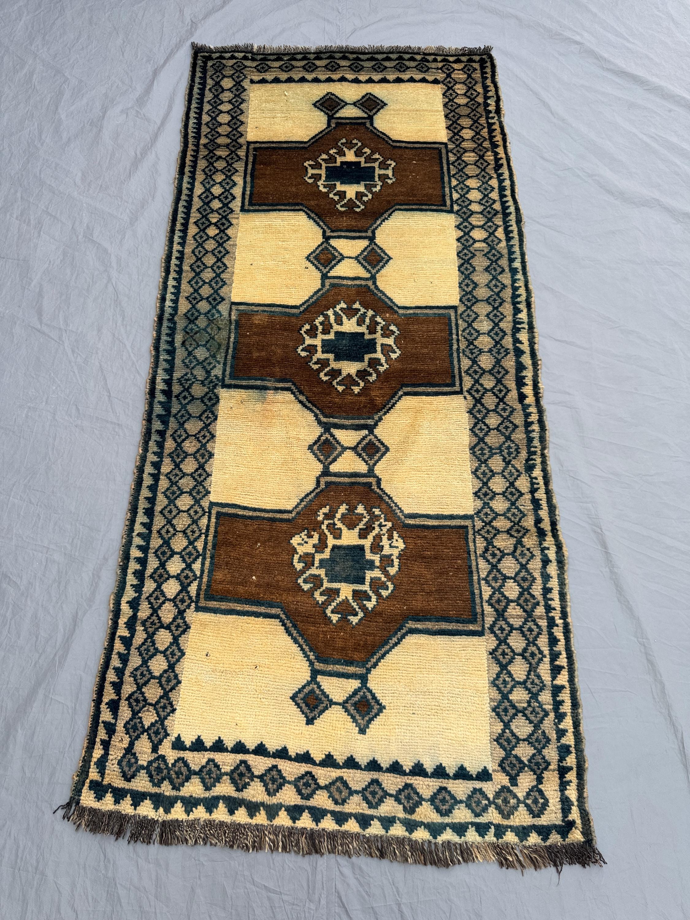 2'10x6'4 ft Moroccan Style Handmade Vintage Wool Runner Rug – Soft, Durable, Geometric Pattern, Natural Colors,Ideal for Hallway or Entryway