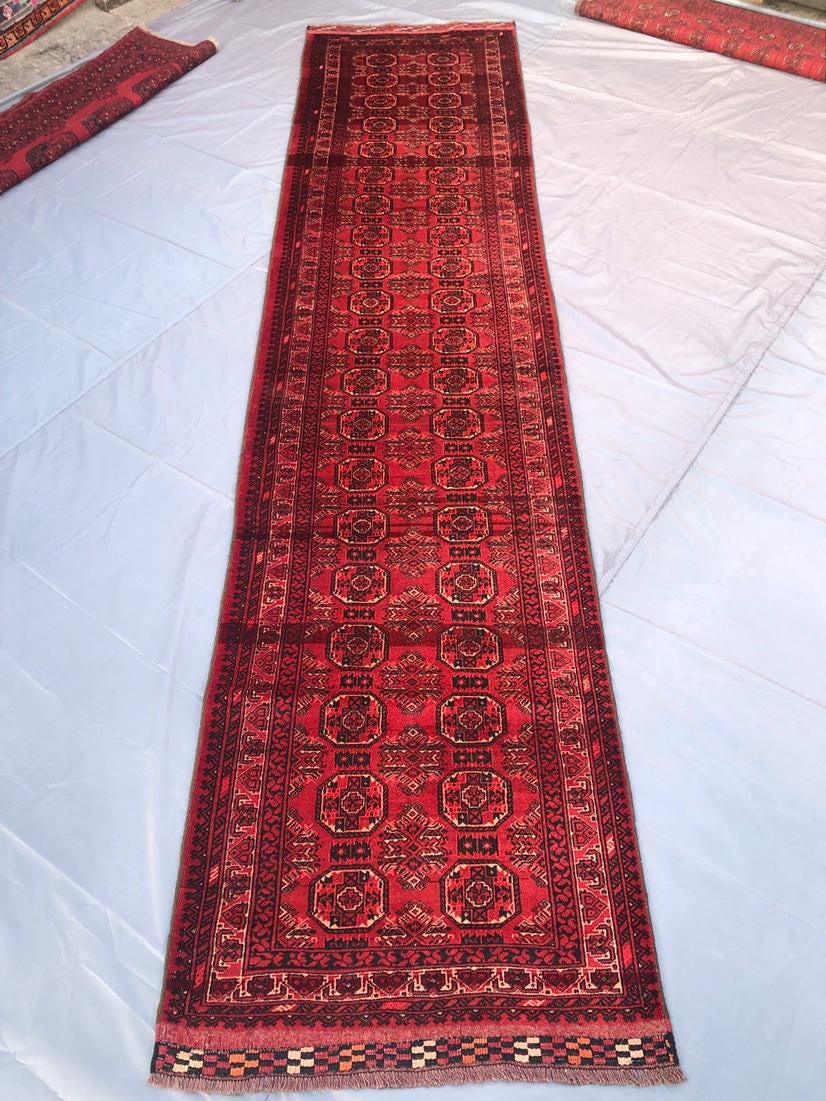 Vintage 3x12 ft Waziri Runner rug / Handwoven 3x12 ft Runner Rug / Vintage 3x12 Bashiri Runner Rug /Traditional Design Runner Rug