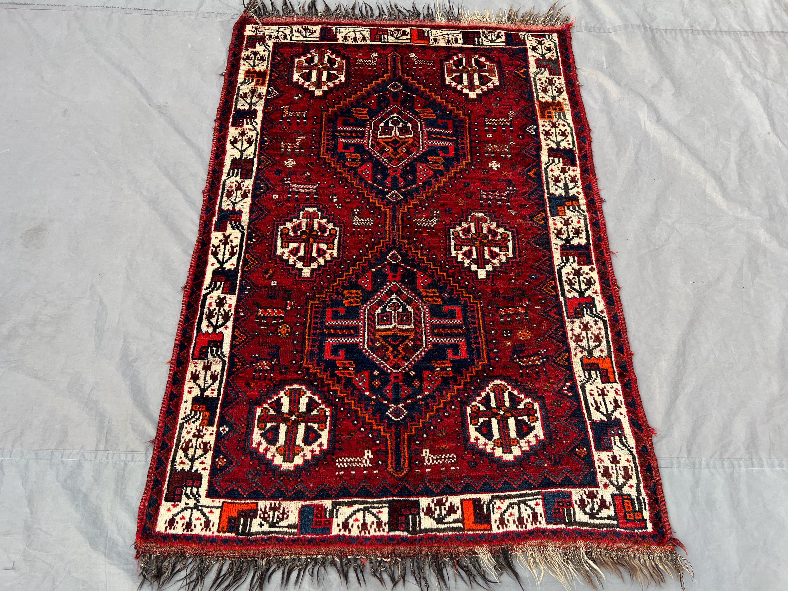 3'10x5'4 Ft One of a kind Caucasian Fine rug, Vintage Afghan Turkoman Geometric Rug, Hand Knotted Wool Area Rug, Antique Oriental Rug,