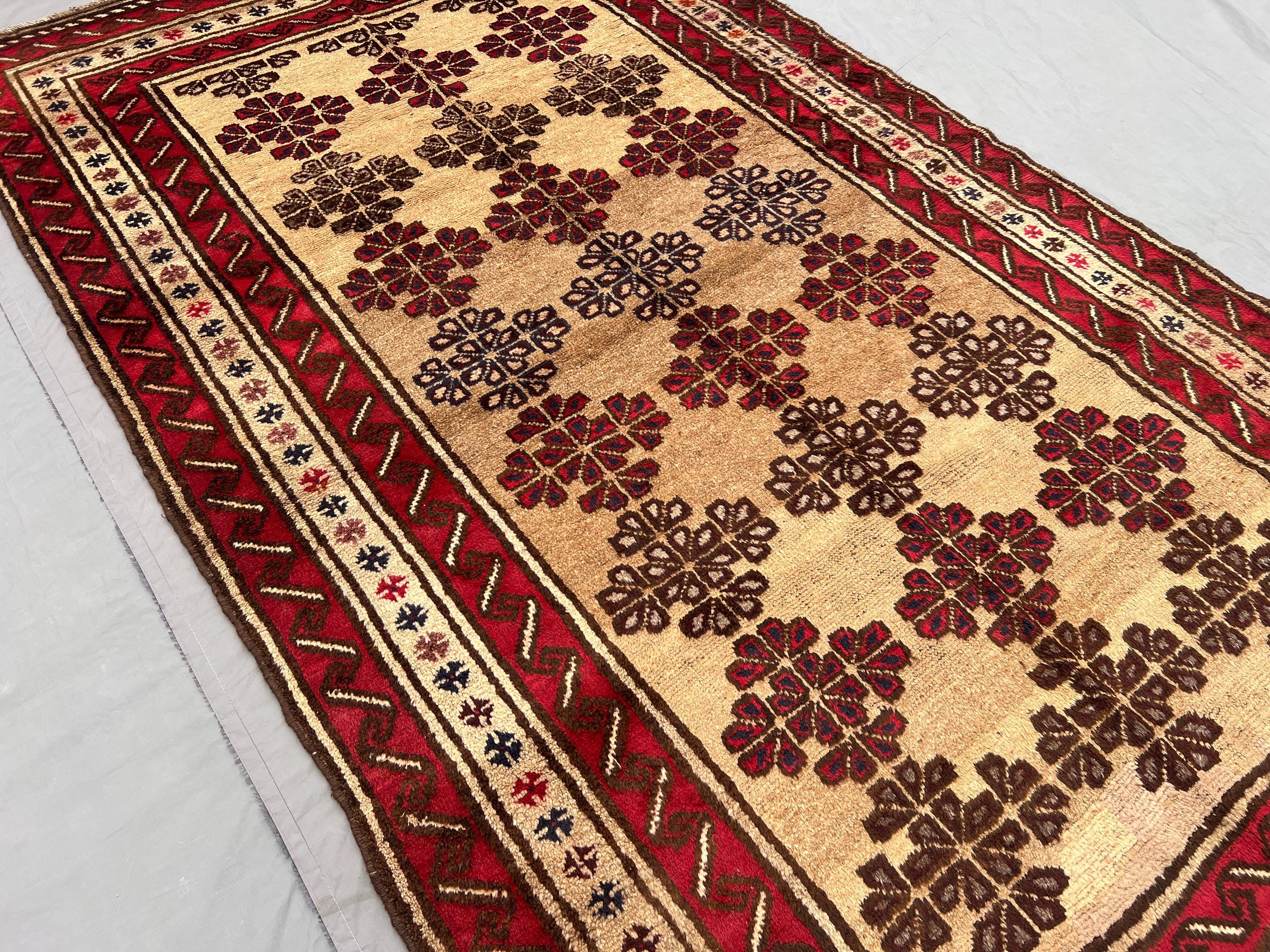 5'3 x 9'2 ft Antique Afghan Baluchi Rug Hand Knotted Wool Tribal Geometric Area Rug Rare Vintage Decorative Carpet, Unique Bedroom Rug