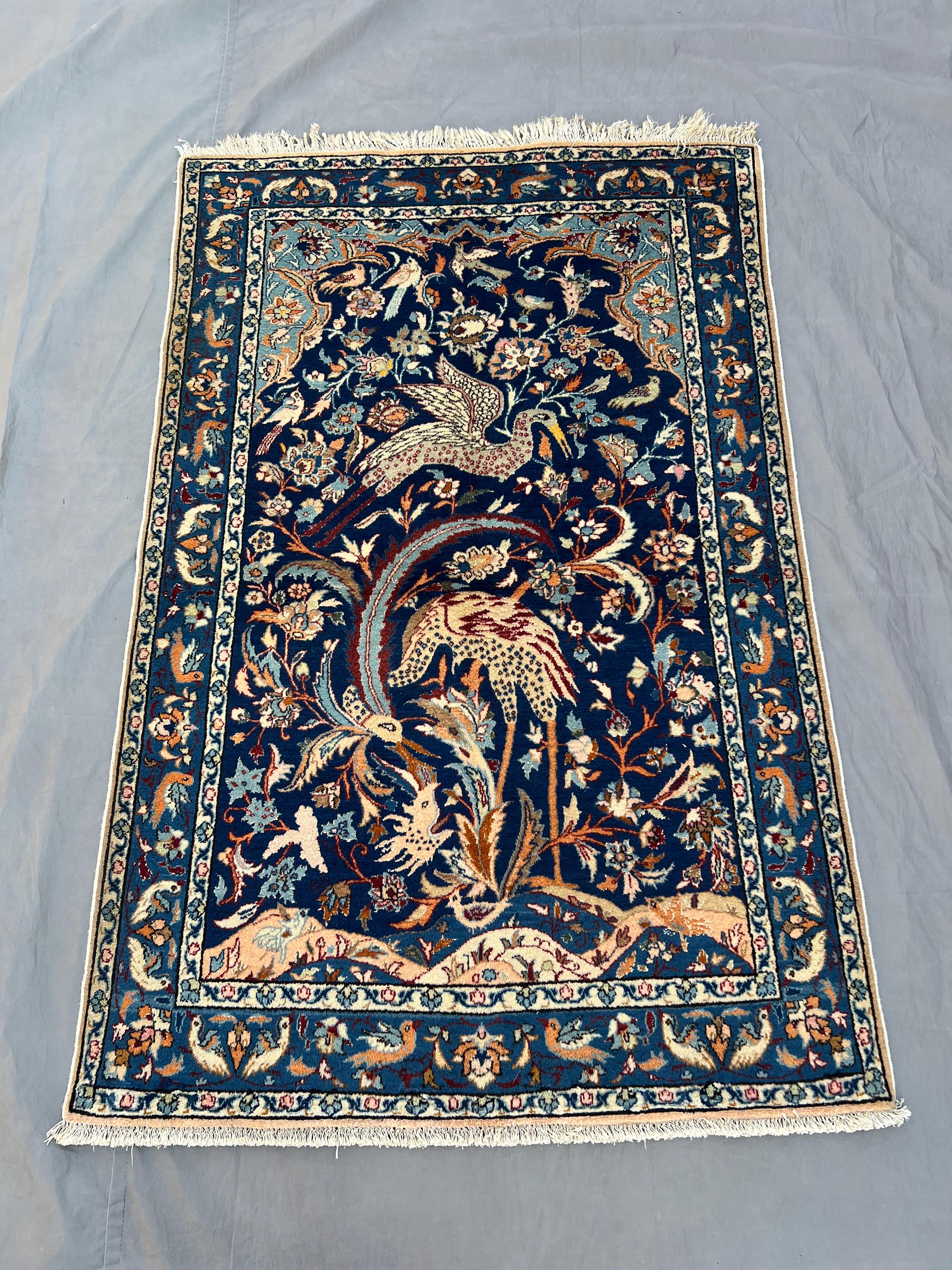4x5 Antique Pictorial Rug | Turkish Hand Knotted Wool Rug | Bird Wall Hanging Art | Vintage Wool Carpet | Animal Decor Accent, Caucasian Rug
