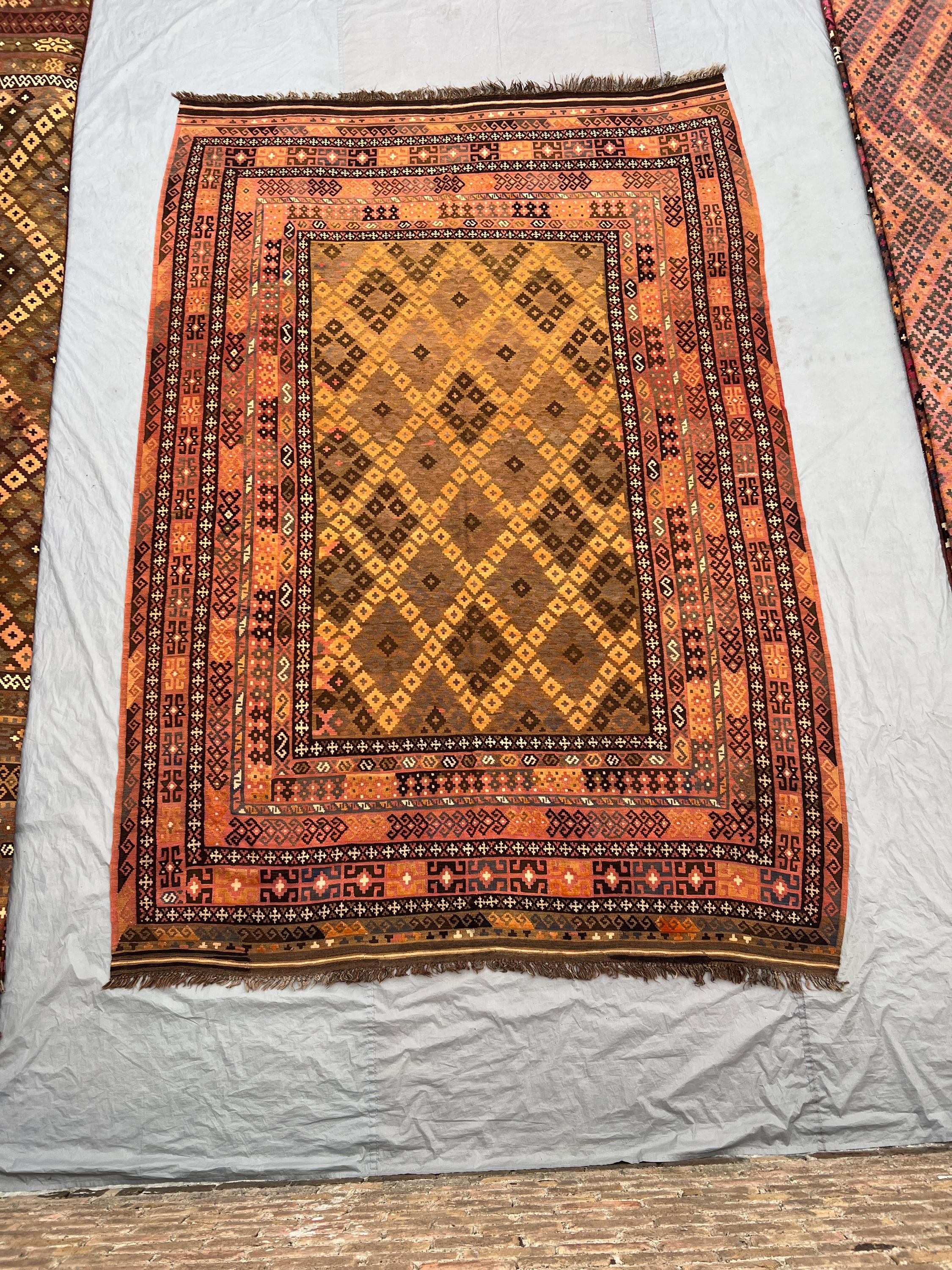 9' x 19" Oversized Afghan Handmade Turkish Style Kilim Rug, Rare Oriental Terracotta Wool Carpet, Vintage Geometric Pattern, Large Area Rug
