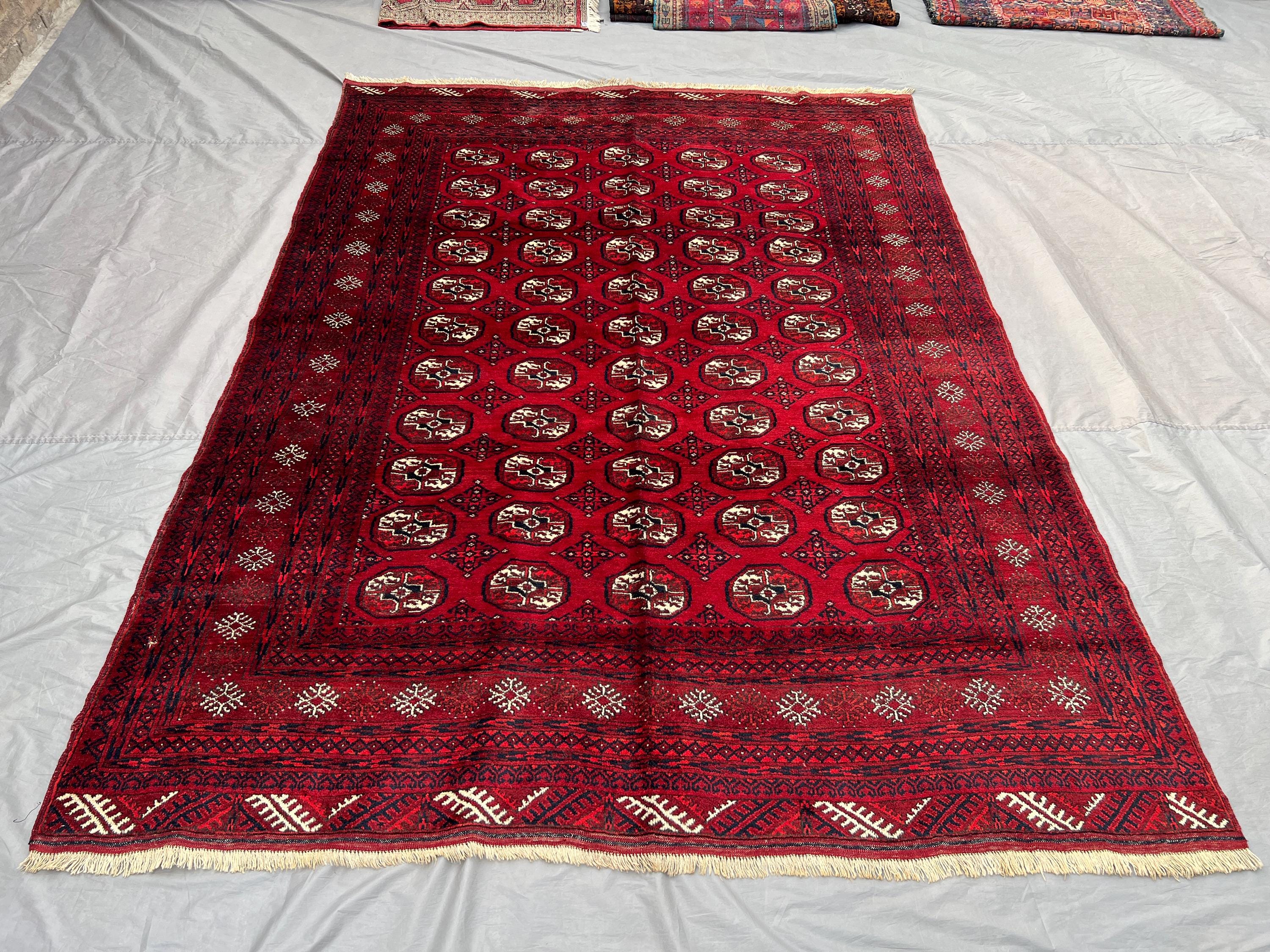 7x10 Turkmen Ersari Tekke Rug | Antique Afghan Hand Knotted Wool Carpet | Tribal Geometric Pattern | Vintage O