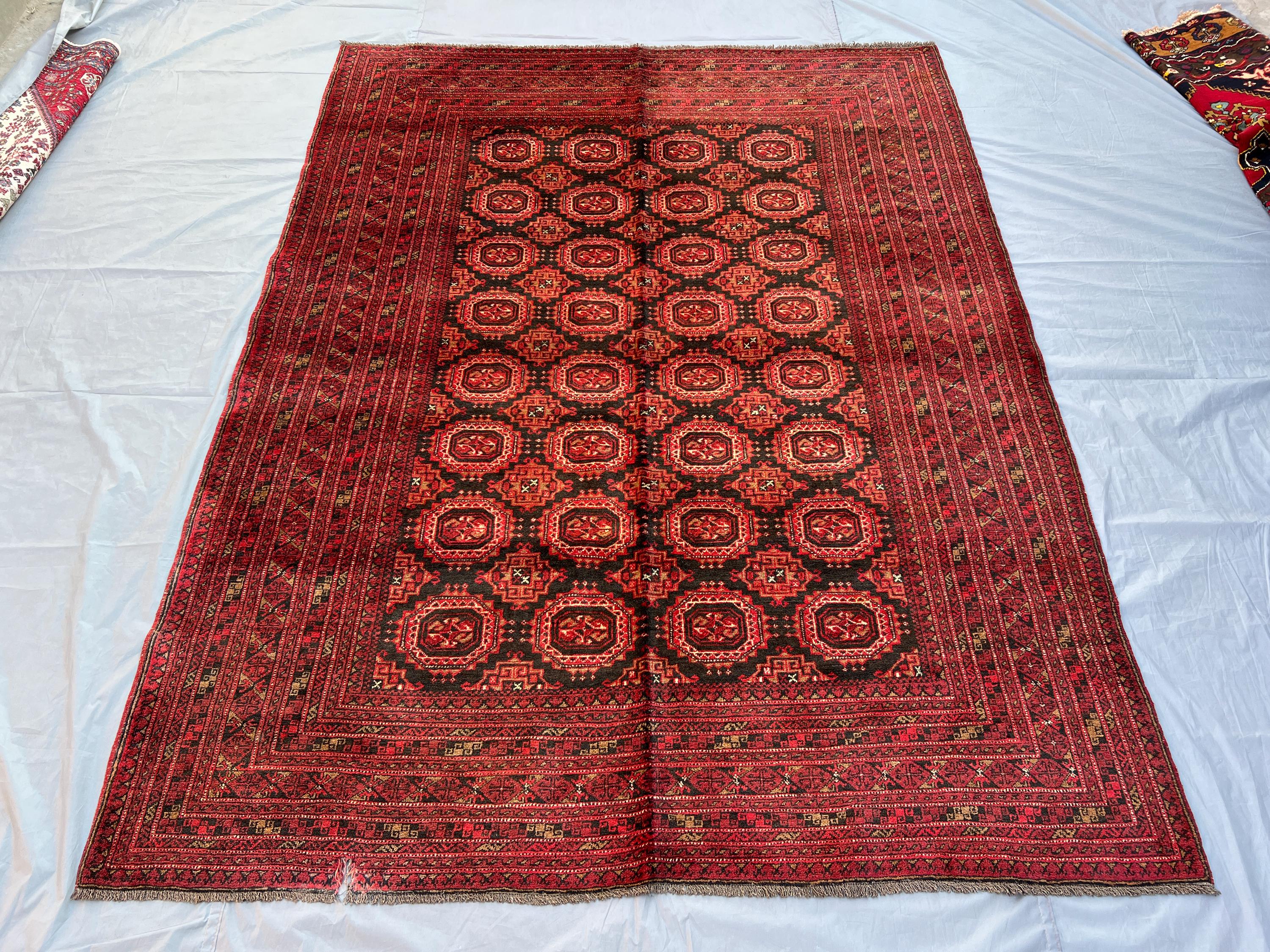 7x9 Antique Turkmen Tribal Rug, Vintage Bukhara rug, 100% Handmade Wool Oriental Afghan Ersari Rug, Living Room Bedroom Rug, bukhara rug