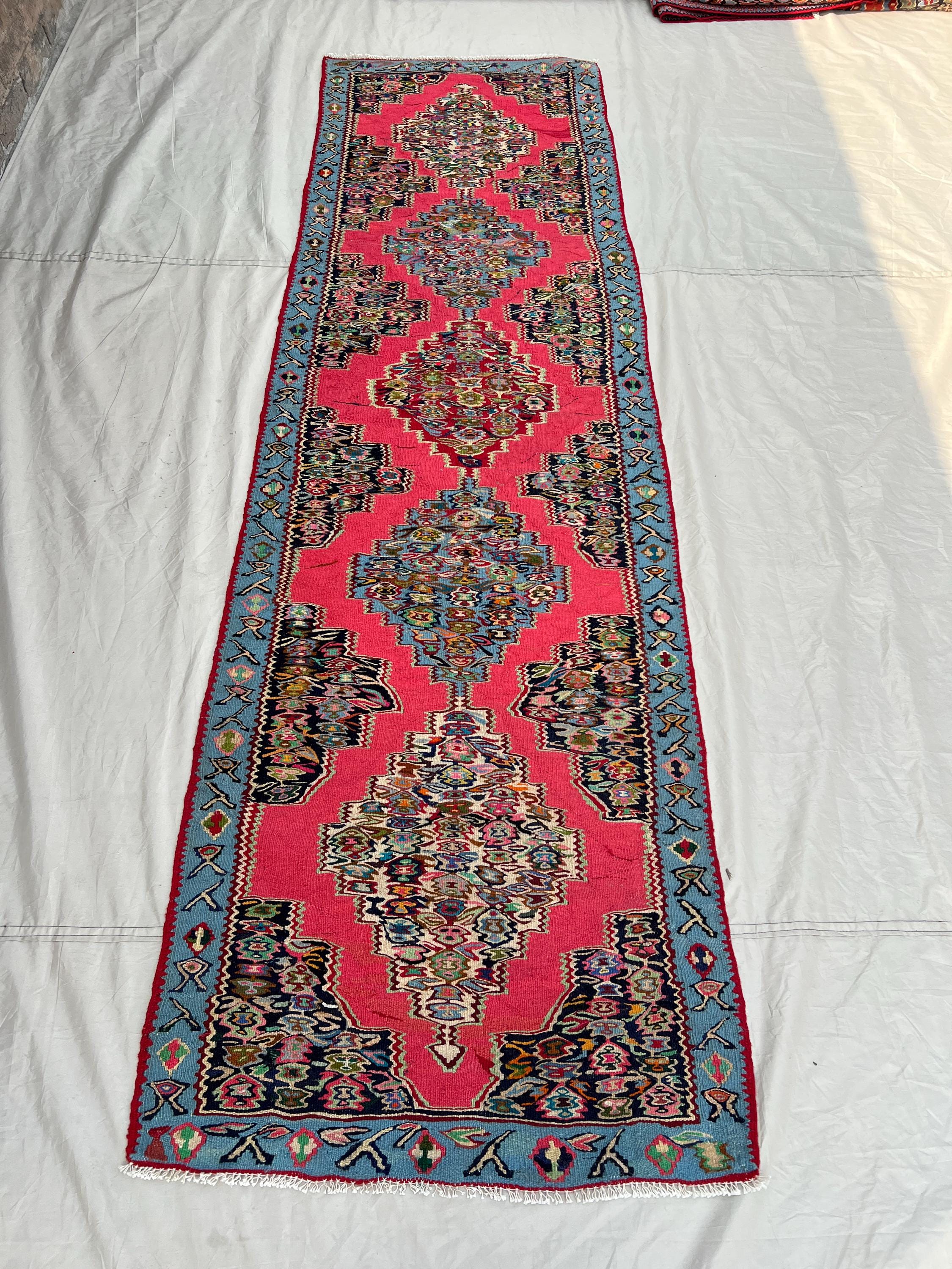 2'8x8'8 ft Vintage Afghan Kilim Flatweave Runner Rug - Tribal Geomatric Pattern Tradational Wool Perfect for H