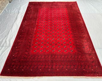 7 x 10 ft Vintage Afghan Hand Knotted Bashiri Mawri Gul Design Red Oriental Area Rug Soft Pile Traditional Boho Decor | living room decor